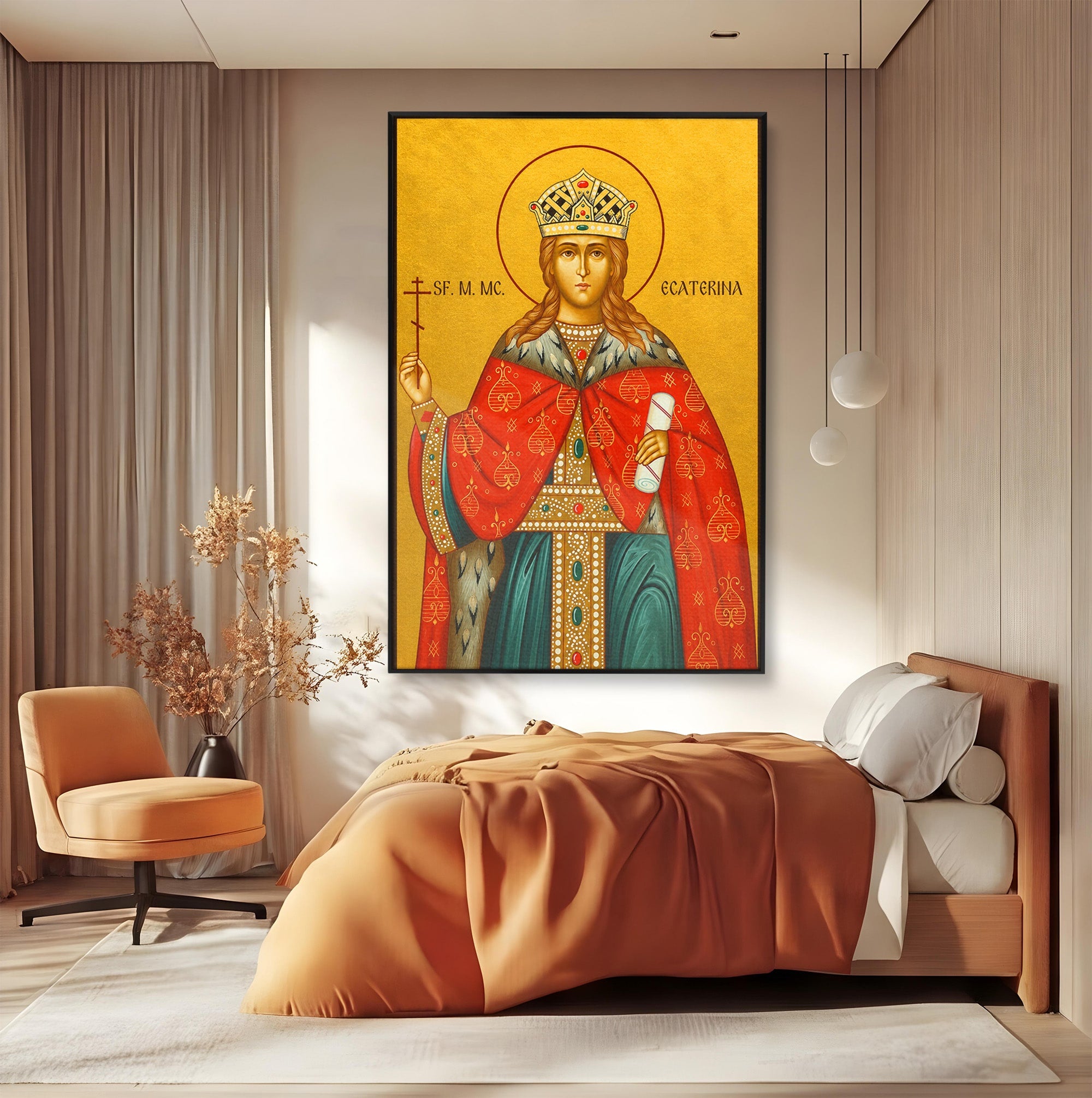 Tablou Canvas Premium LuxCanva® H1112, Sfanta Mucenita Ecaterina, Religie, Icoana, Portret, Dormitor, Hol, Culori Vibrante
