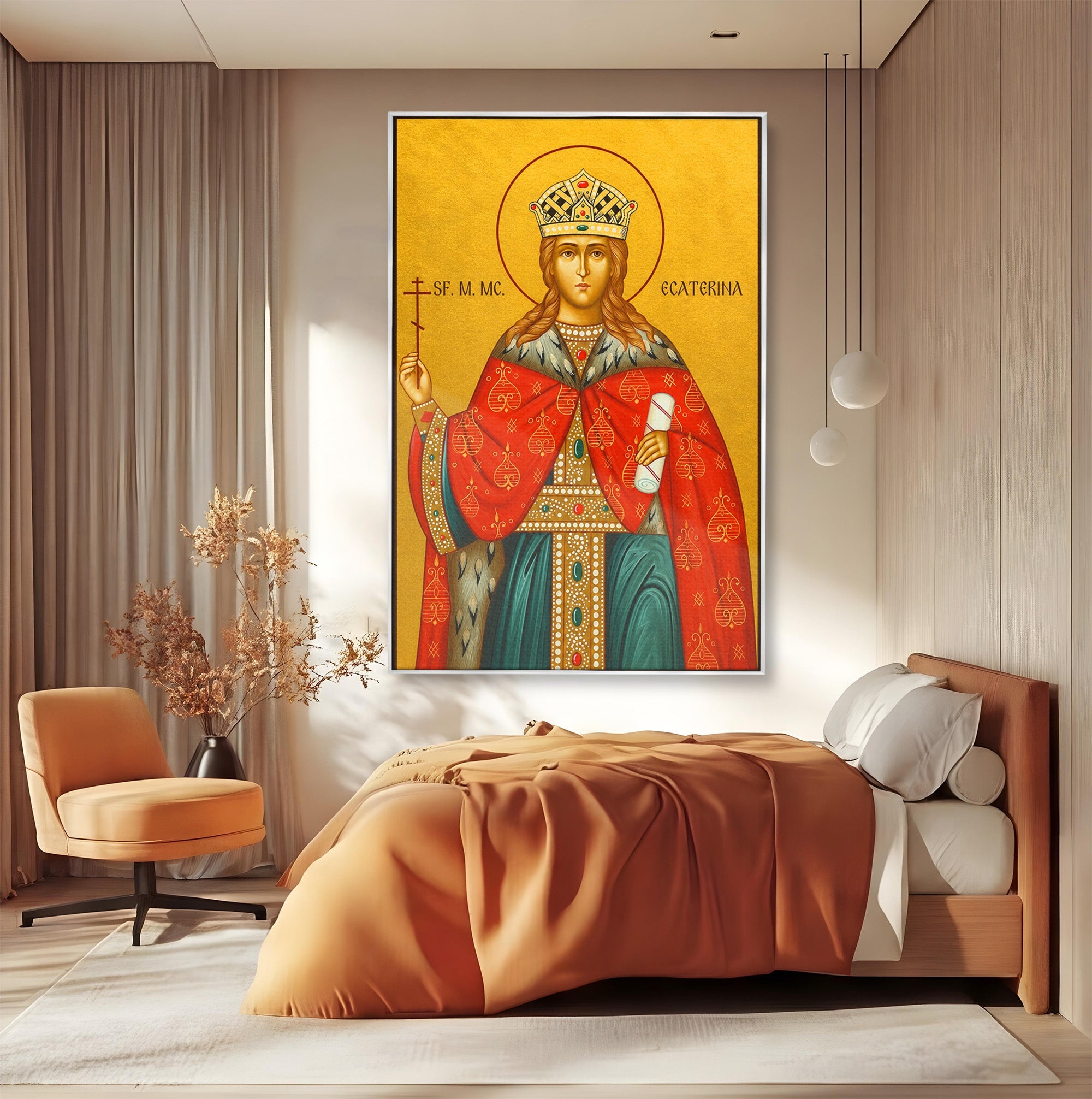 Tablou Canvas Premium LuxCanva® H1112, Sfanta Mucenita Ecaterina, Religie, Icoana, Portret, Dormitor, Hol, Culori Vibrante