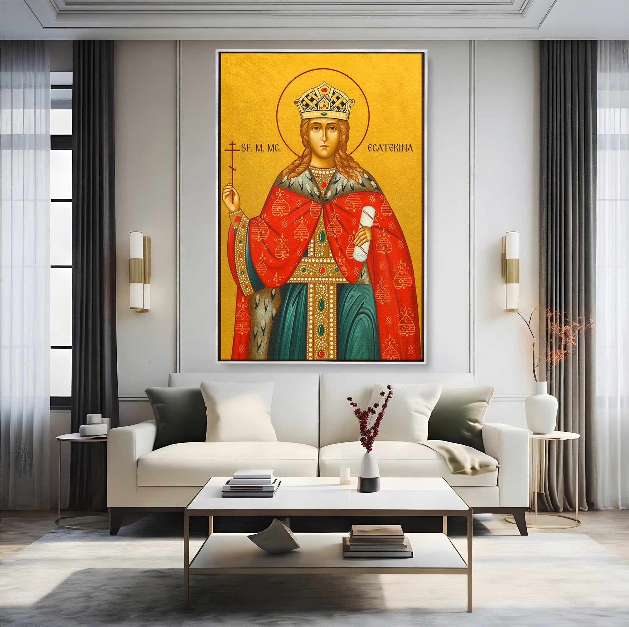 Tablou Canvas Premium LuxCanva® H1112, Sfanta Mucenita Ecaterina, Religie, Icoana, Portret, Dormitor, Hol, Culori Vibrante