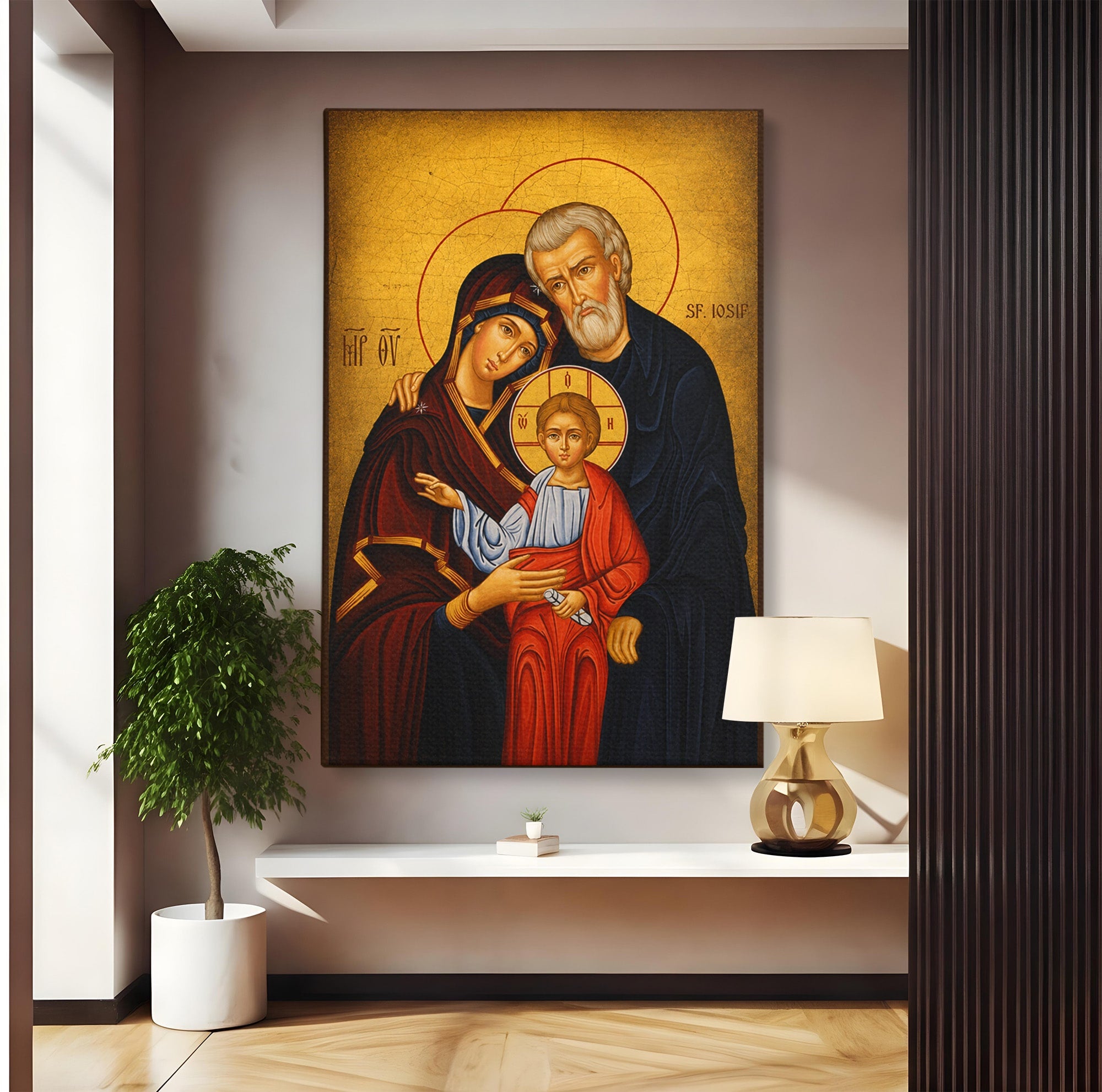 Tablou Canvas Premium LuxCanva® H1113, Binecuvântarea Sfintei Familii, Icoana, Religie, Spiritualitate, Sacru, Dormitor, Birou, Culori Vibrante