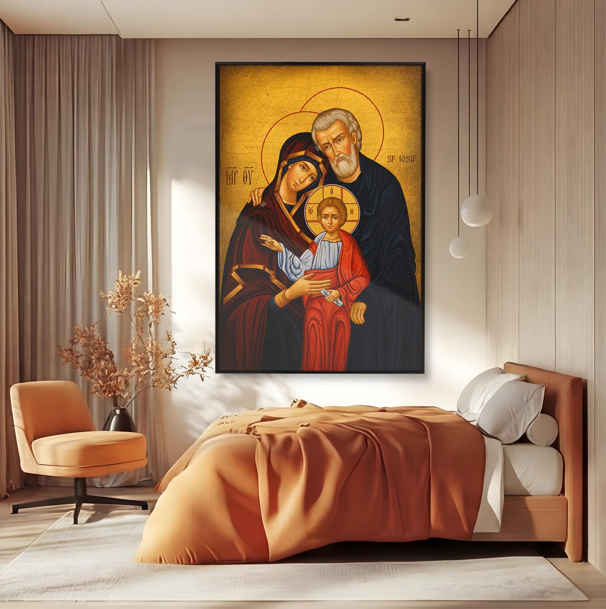 Tablou Canvas Premium LuxCanva® H1113, Binecuvântarea Sfintei Familii, Icoana, Religie, Spiritualitate, Sacru, Dormitor, Birou, Culori Vibrante