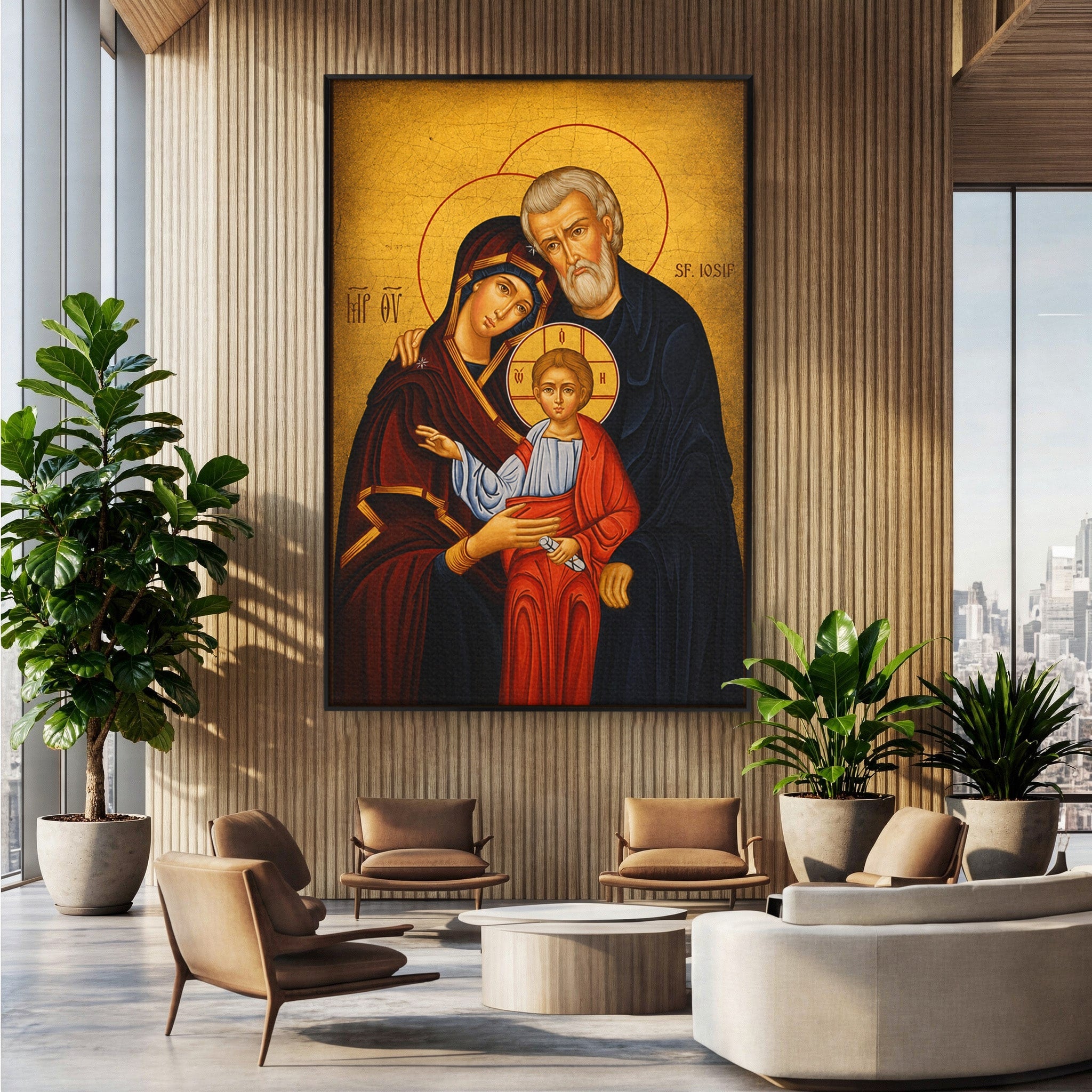 Tablou Canvas Premium LuxCanva® H1113, Binecuvântarea Sfintei Familii, Icoana, Religie, Spiritualitate, Sacru, Dormitor, Birou, Culori Vibrante