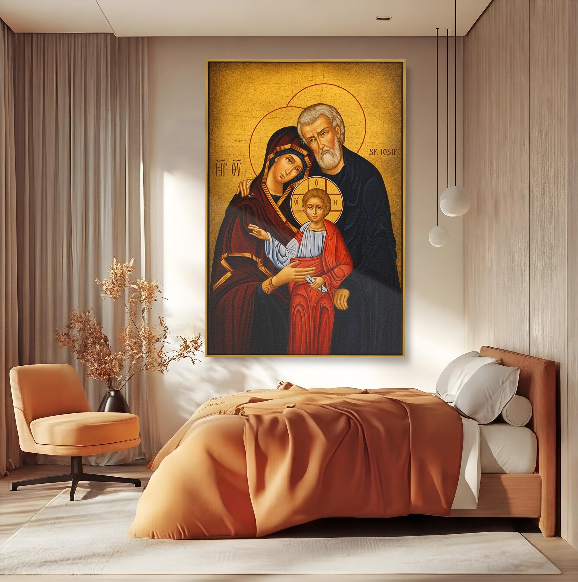 Tablou Canvas Premium LuxCanva® H1113, Binecuvântarea Sfintei Familii, Icoana, Religie, Spiritualitate, Sacru, Dormitor, Birou, Culori Vibrante