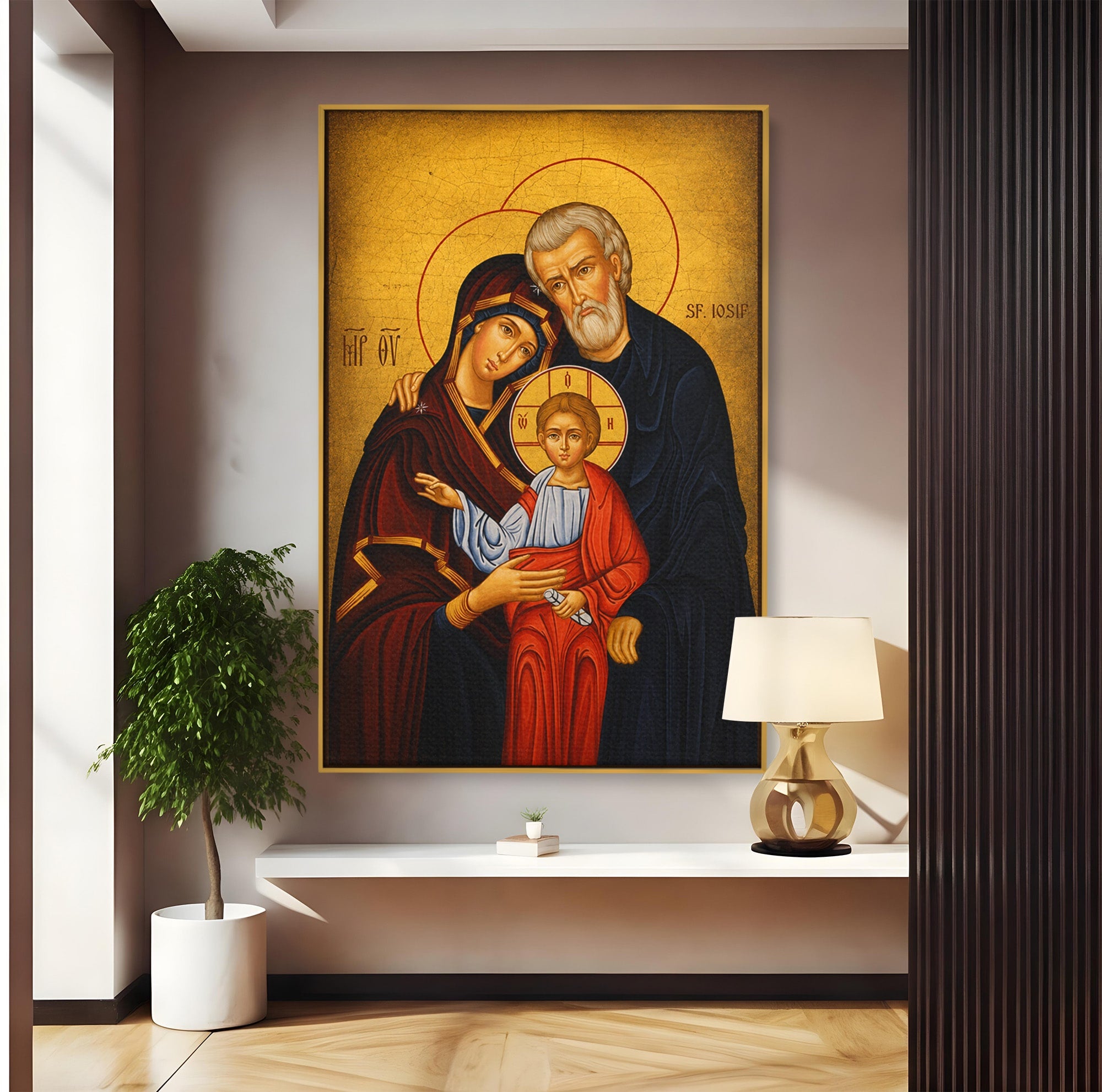 Tablou Canvas Premium LuxCanva® H1113, Binecuvântarea Sfintei Familii, Icoana, Religie, Spiritualitate, Sacru, Dormitor, Birou, Culori Vibrante