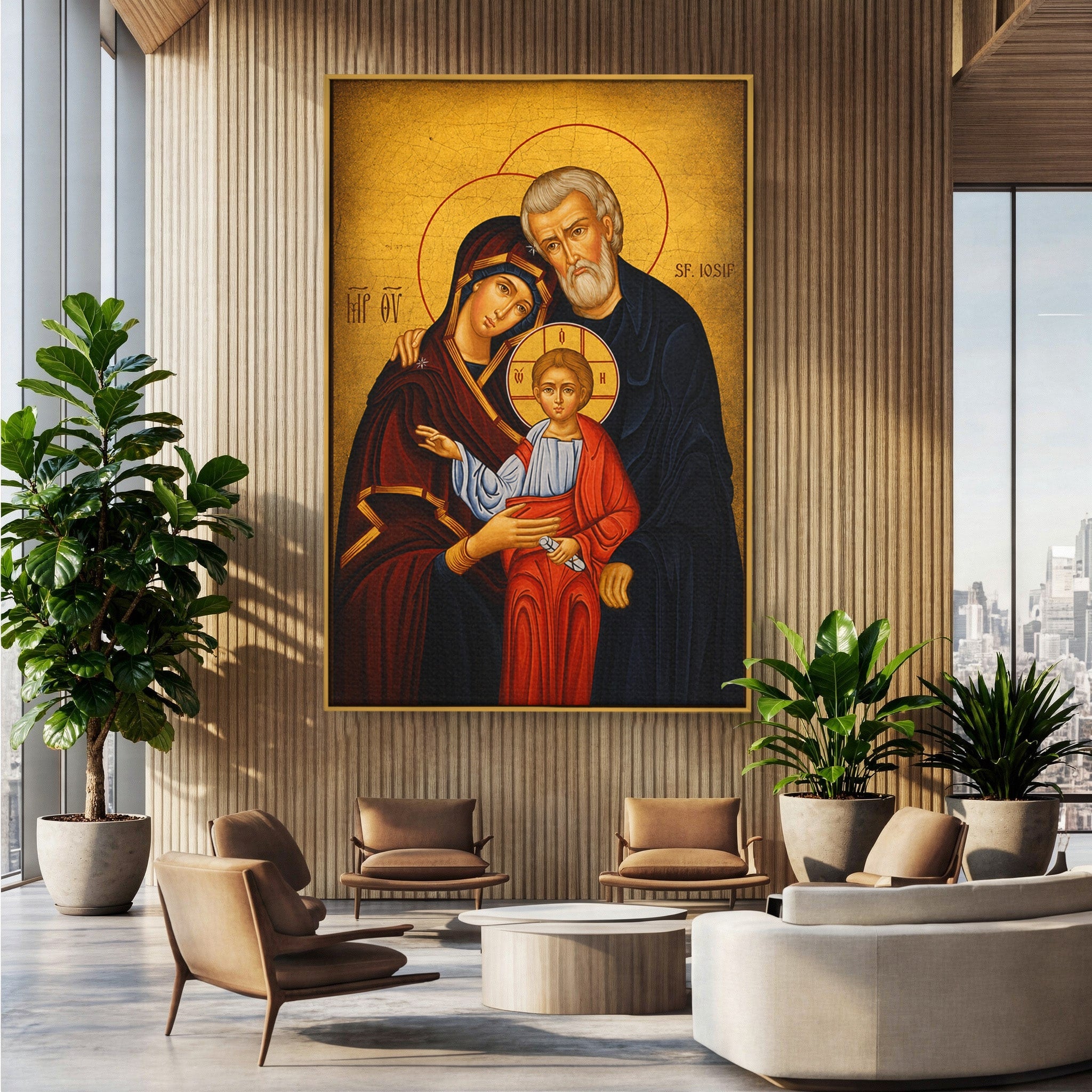 Tablou Canvas Premium LuxCanva® H1113, Binecuvântarea Sfintei Familii, Icoana, Religie, Spiritualitate, Sacru, Dormitor, Birou, Culori Vibrante