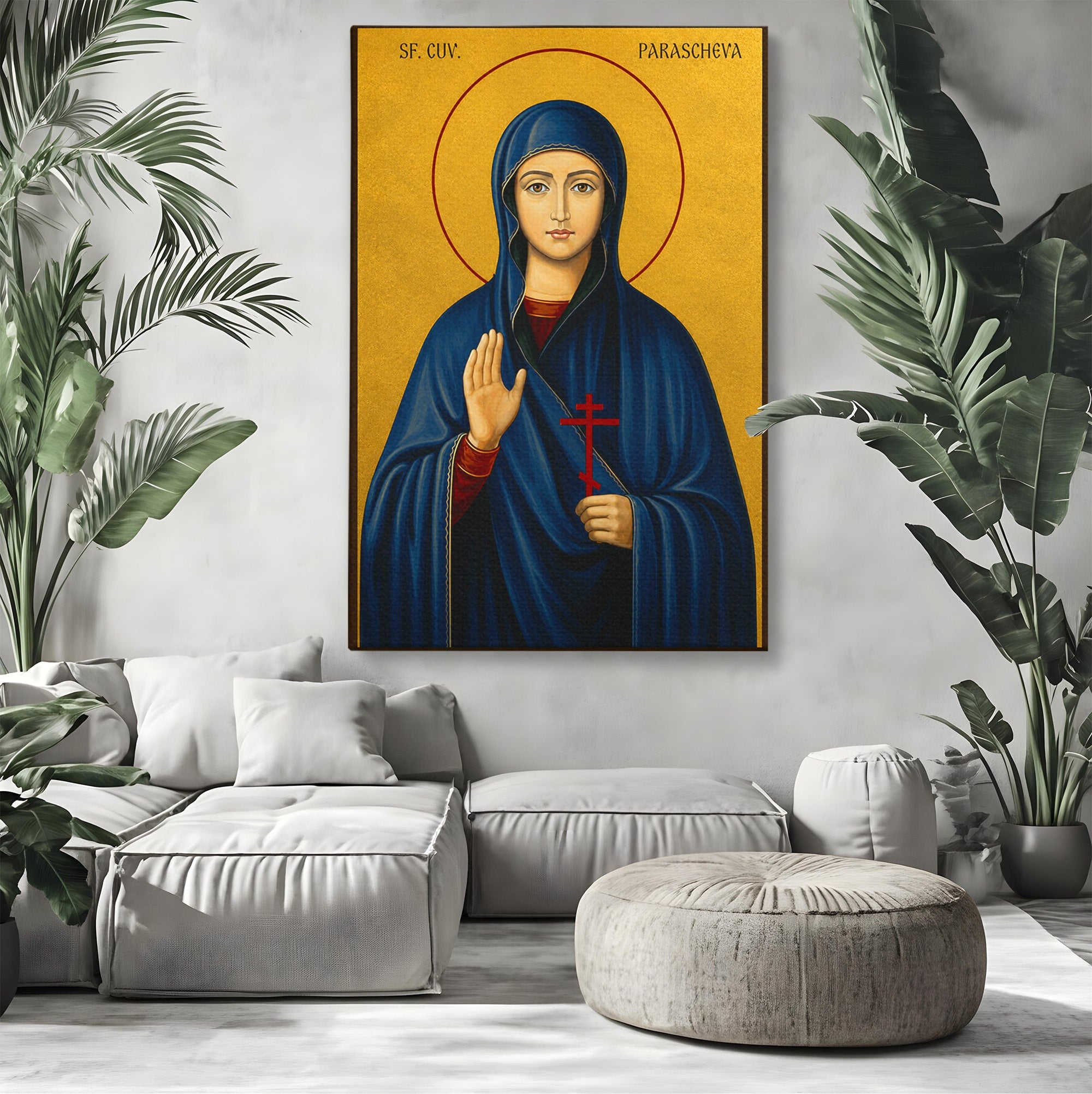 Tablou Canvas Premium LuxCanva® H1114, Sfanta Parascheva, Cuvioasa, Icoana, Ocrotitoare, Spiritualitate, Credinta, Dormitor, Culori Vibrante
