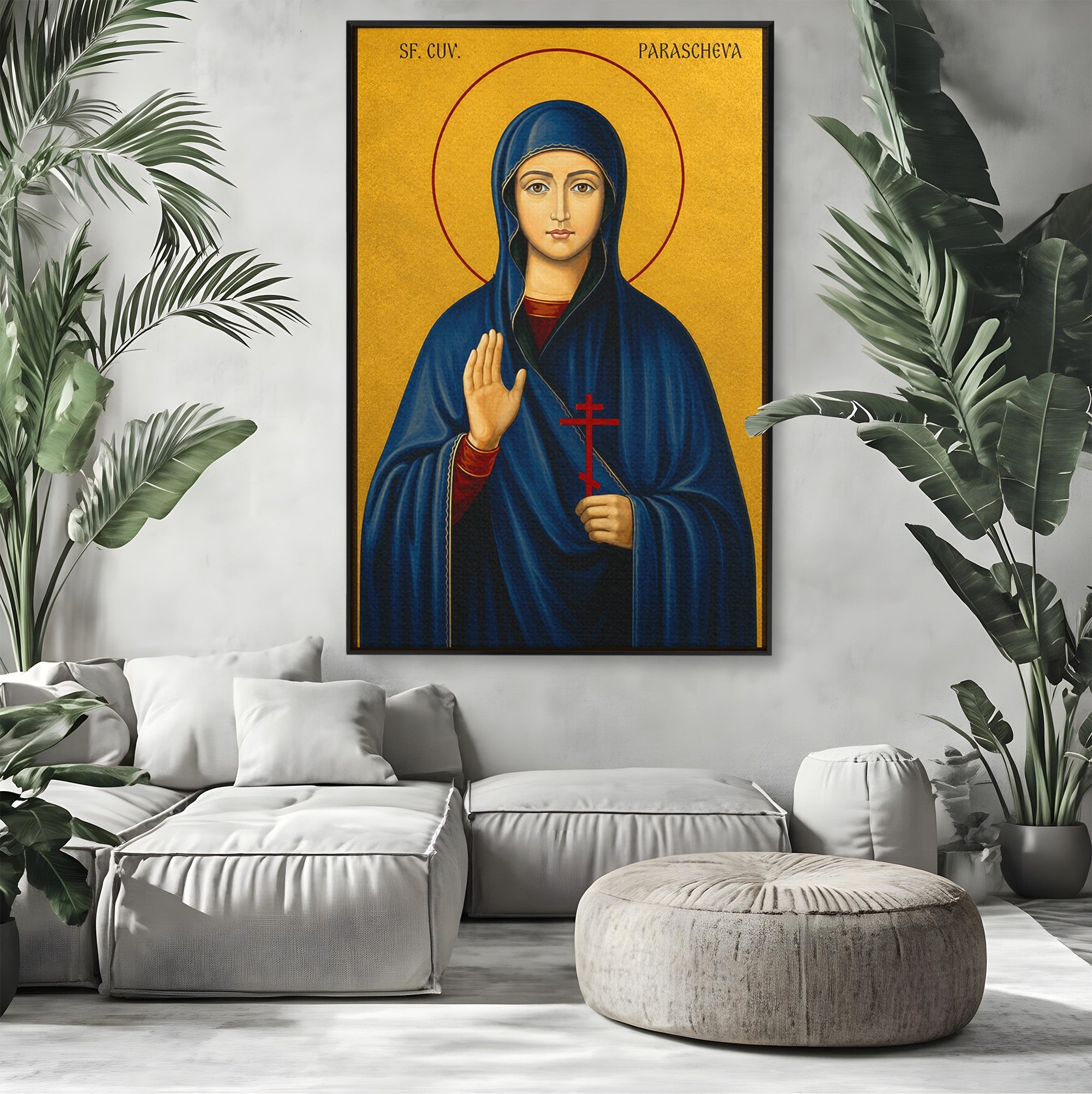 Tablou Canvas Premium LuxCanva® H1114, Sfanta Parascheva, Cuvioasa, Icoana, Ocrotitoare, Spiritualitate, Credinta, Dormitor, Culori Vibrante