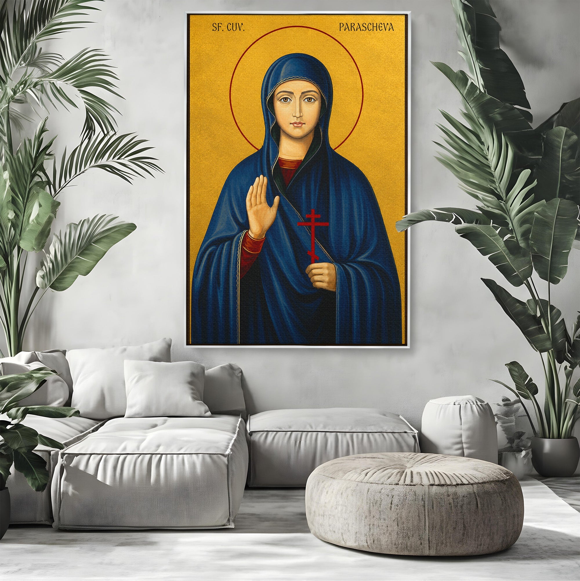 Tablou Canvas Premium LuxCanva® H1114, Sfanta Parascheva, Cuvioasa, Icoana, Ocrotitoare, Spiritualitate, Credinta, Dormitor, Culori Vibrante