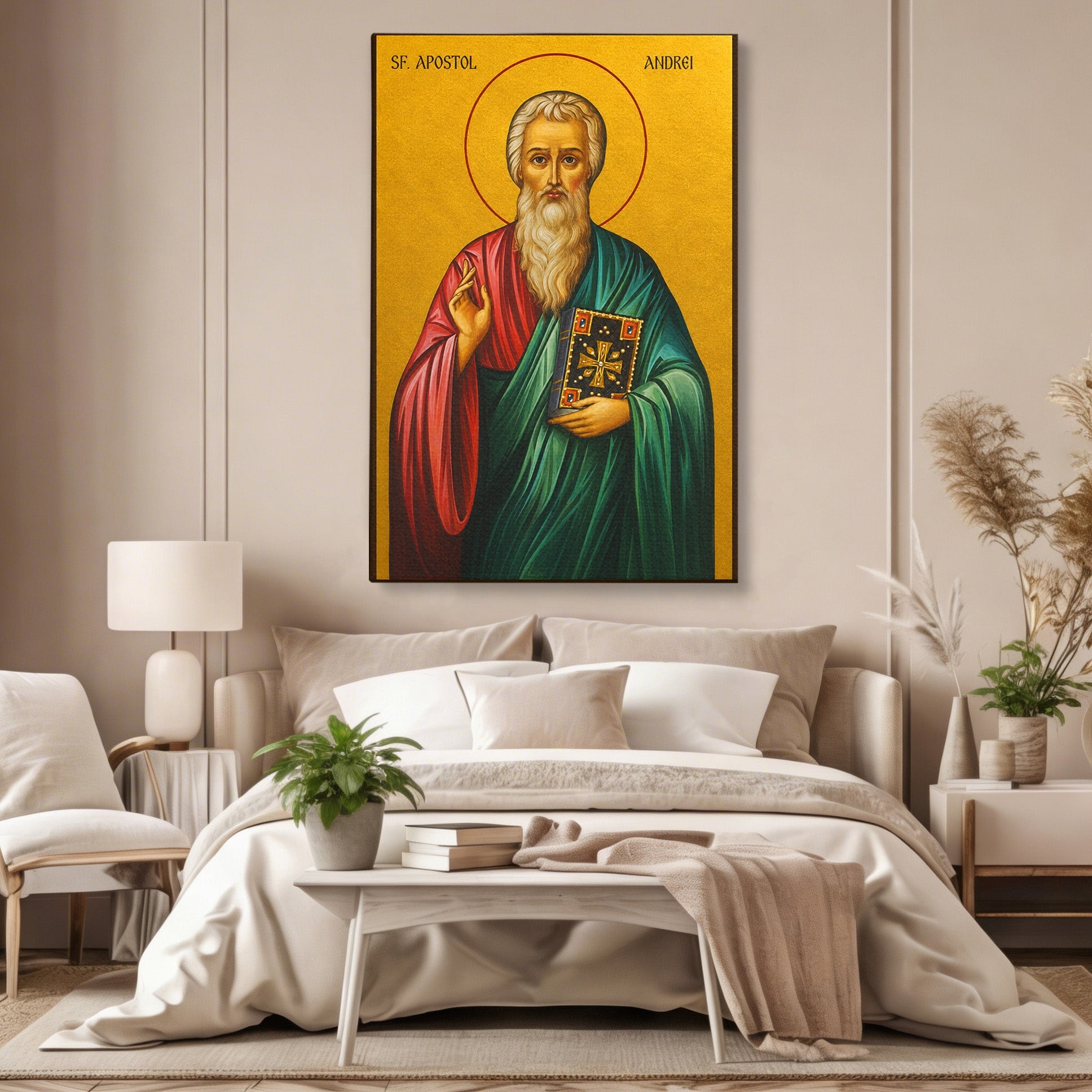 Tablou Canvas Premium LuxCanva® H1115, Sfantul Apostol Andrei, Religie, Icoana, Ocrotitor, Credinta, Birou, Culori Vibrante
