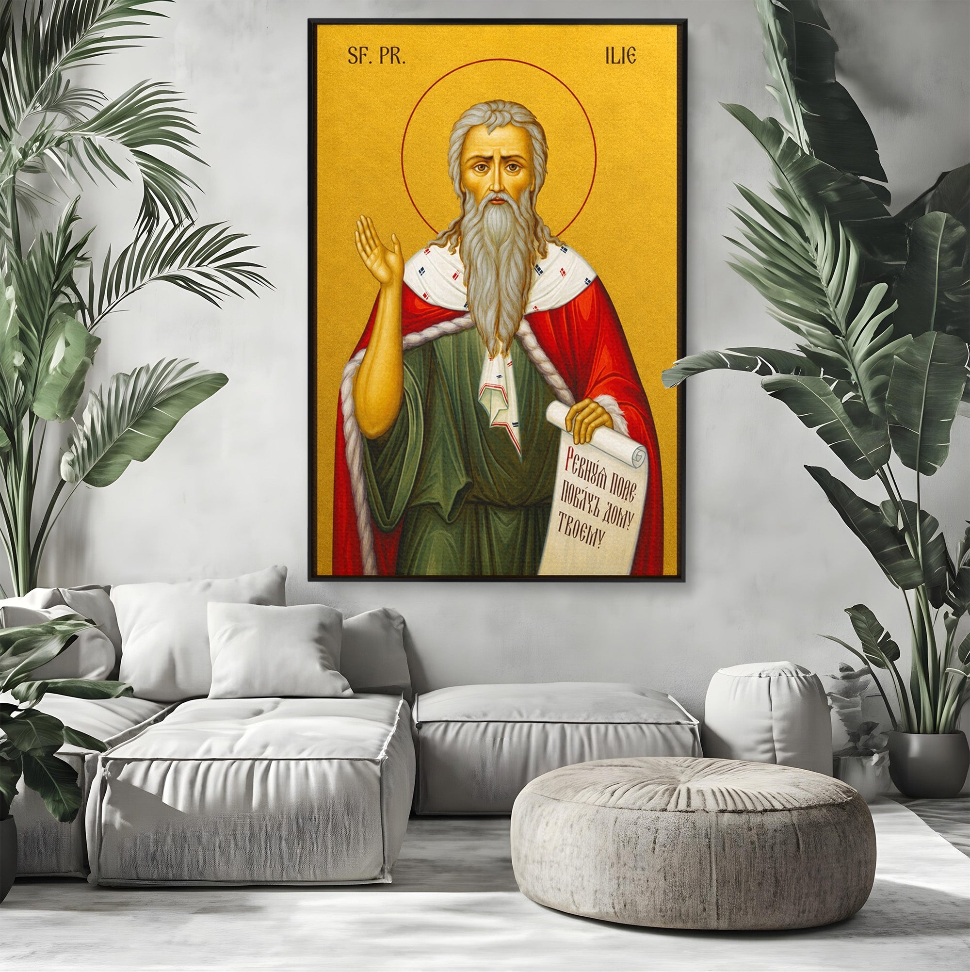 Tablou Canvas Premium LuxCanva® H1116, Sfantul Ilie, Car, Foc, Icoana, Ortodoxie, Proroc, Credinta, Birou, Culori Vibrante