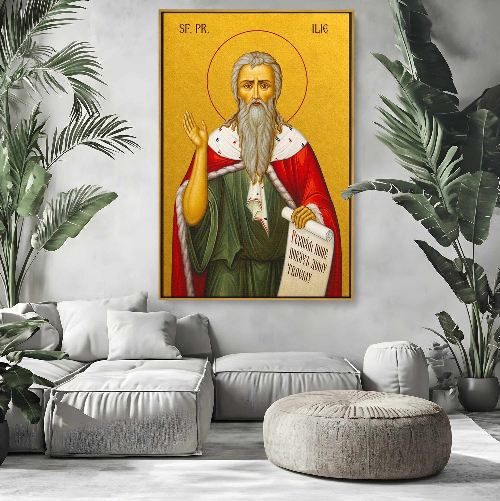 Tablou Canvas Premium LuxCanva® H1116, Sfantul Ilie, Car, Foc, Icoana, Ortodoxie, Proroc, Credinta, Birou, Culori Vibrante