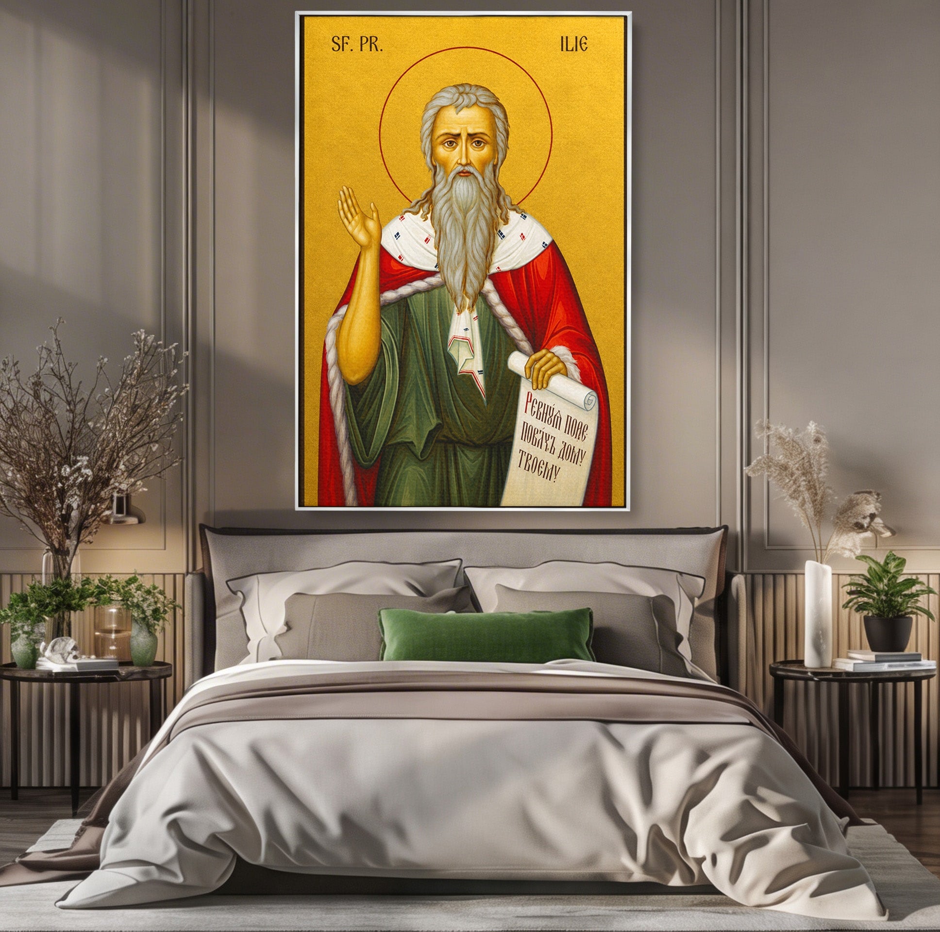 Tablou Canvas Premium LuxCanva® H1116, Sfantul Ilie, Car, Foc, Icoana, Ortodoxie, Proroc, Credinta, Birou, Culori Vibrante