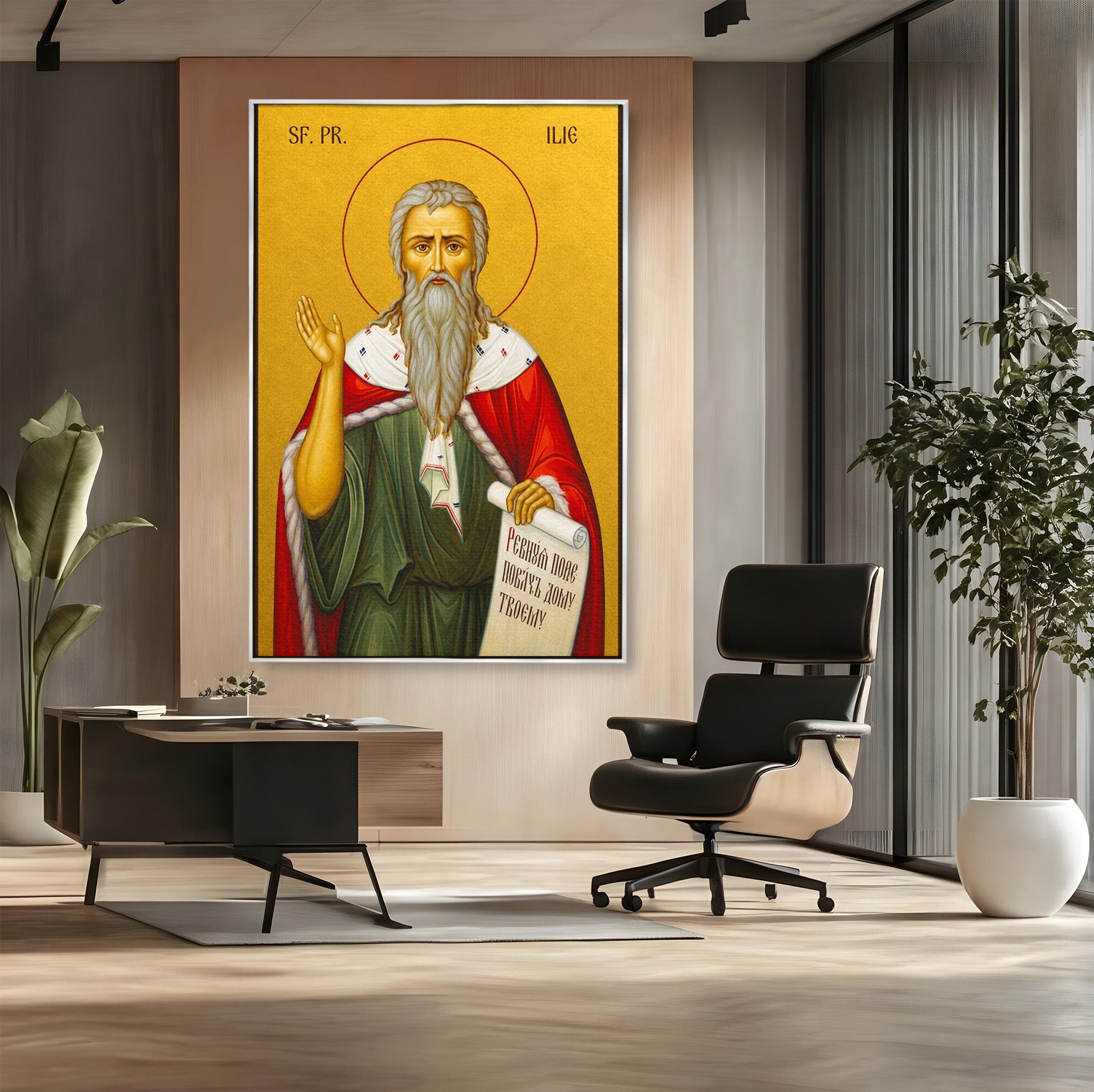 Tablou Canvas Premium LuxCanva® H1116, Sfantul Ilie, Car, Foc, Icoana, Ortodoxie, Proroc, Credinta, Birou, Culori Vibrante
