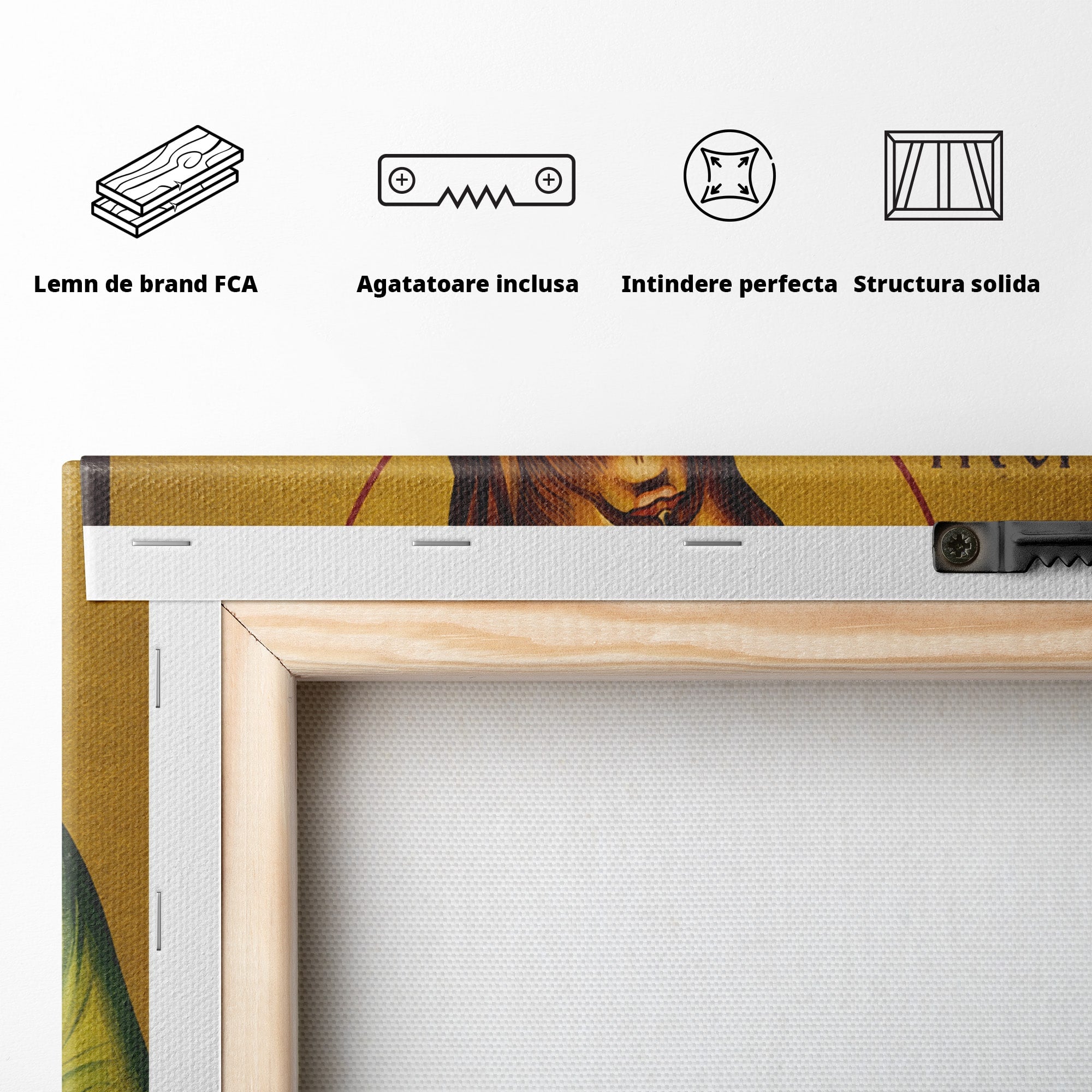 Tablou Canvas Premium LuxCanva® H1117, Sfantul Ioan Botezatorul, Înaintemergător, Dumnezeu, Icoana, Sfintenie, Spiritualitate, Aur, Dormitor, Birou, Culori Vibrante