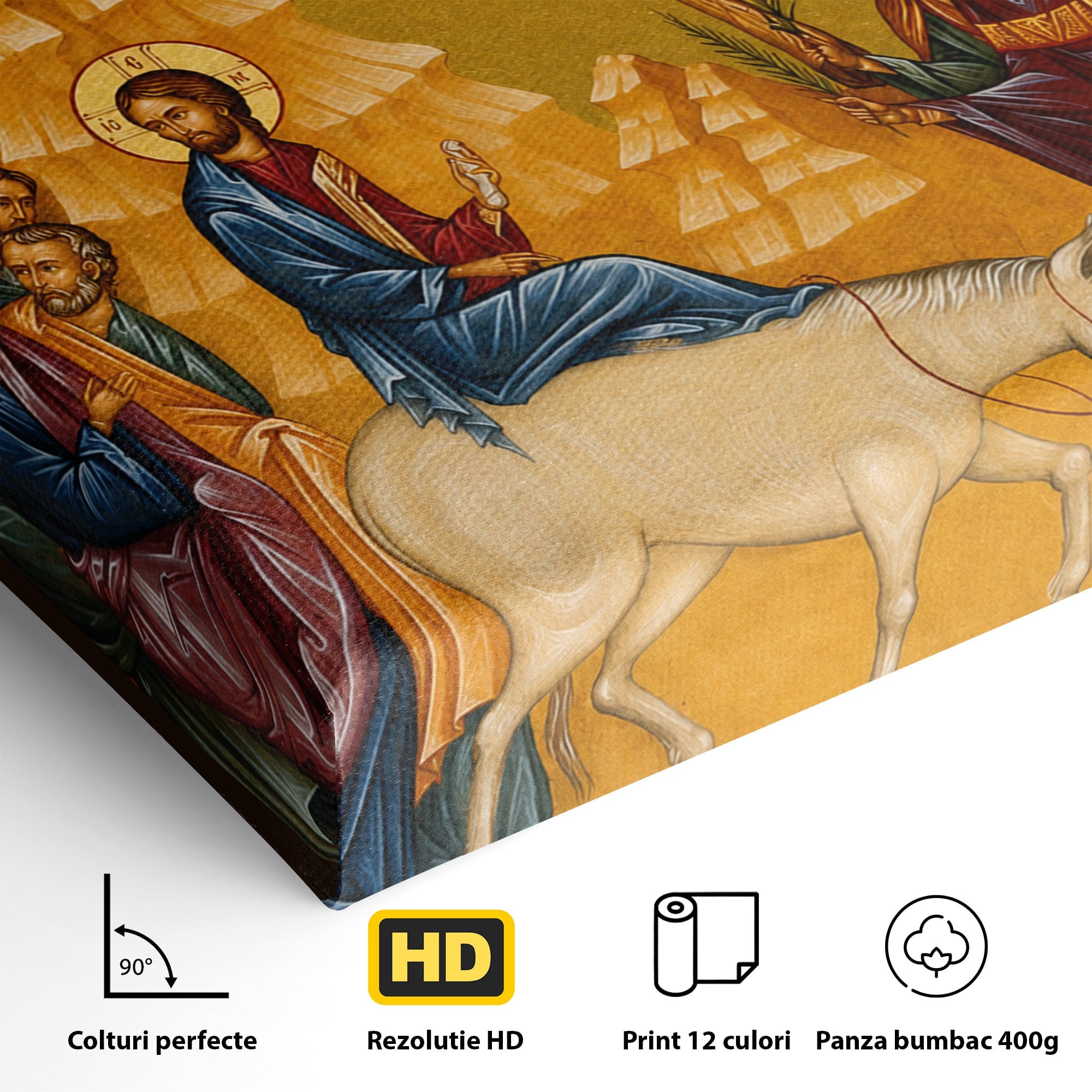 Tablou Canvas Premium LuxCanva® H1118, Intrarea Domnului In Ierusalim, Icoana, Florii, Smerenie, Credinta, Pace, Living, Culori Vibrante