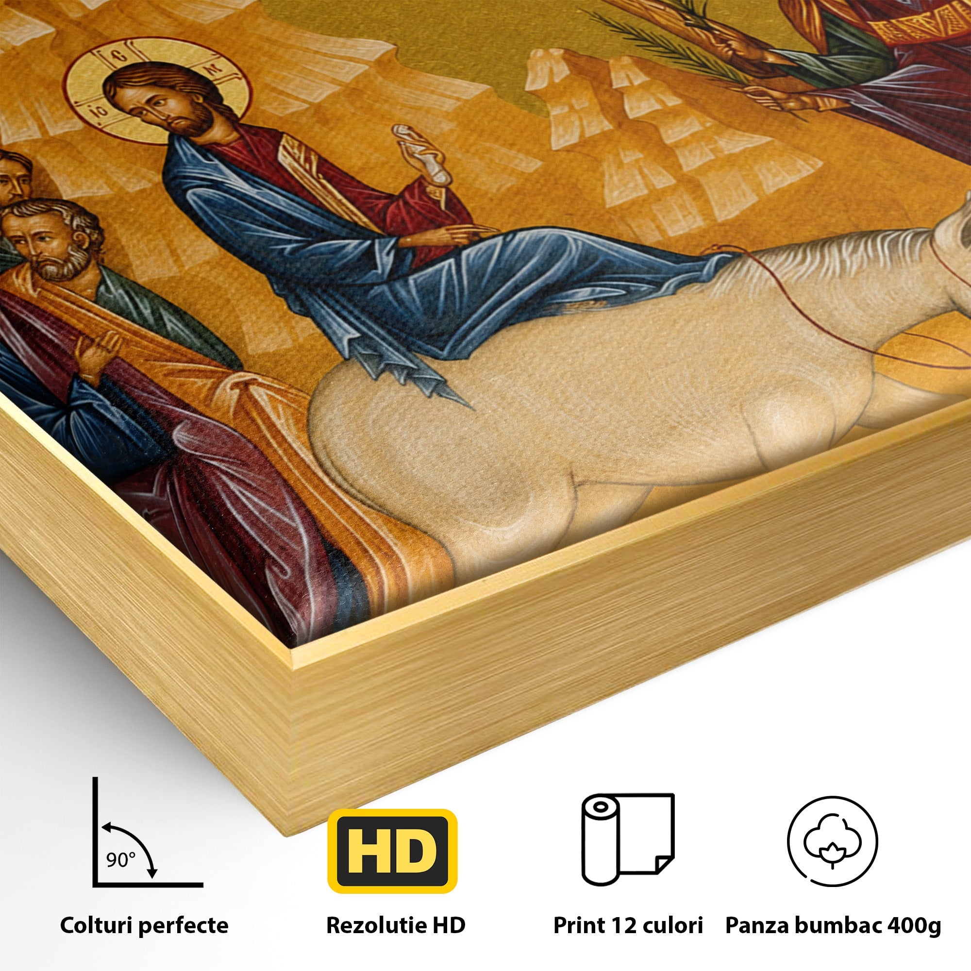Tablou Canvas Premium LuxCanva® H1118, Intrarea Domnului In Ierusalim, Icoana, Florii, Smerenie, Credinta, Pace, Living, Culori Vibrante