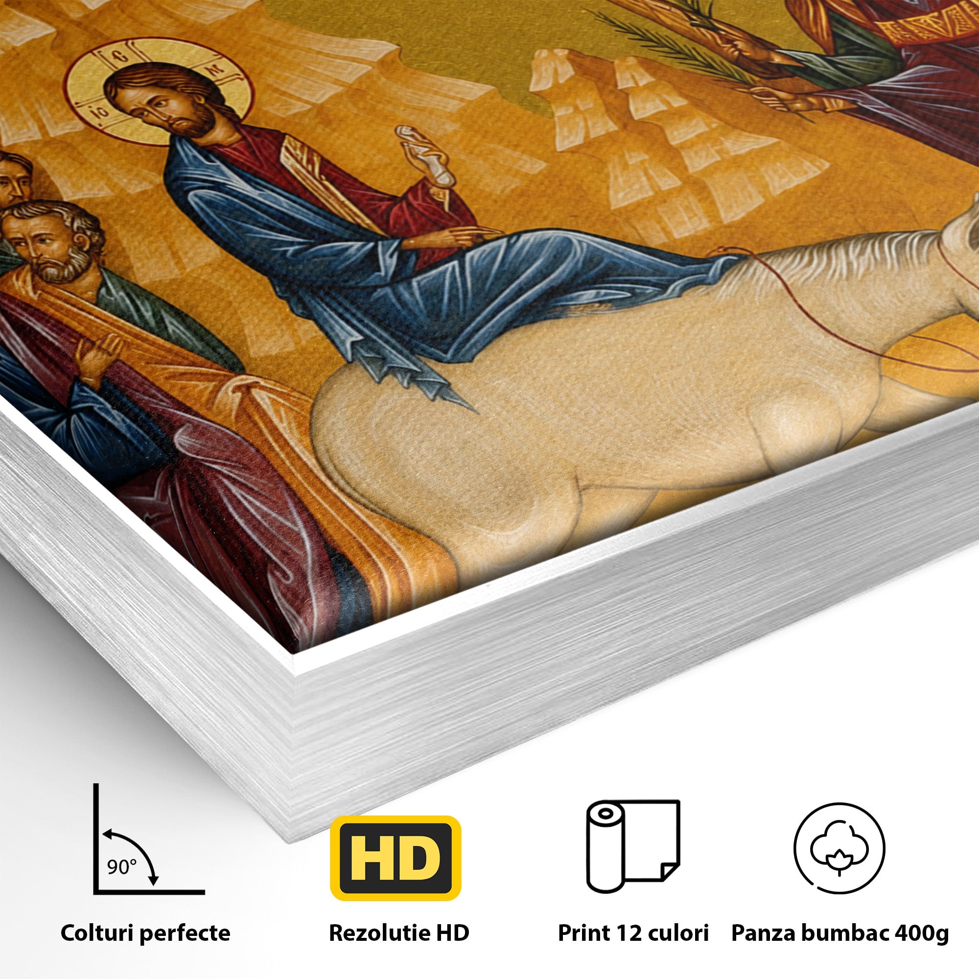 Tablou Canvas Premium LuxCanva® H1118, Intrarea Domnului In Ierusalim, Icoana, Florii, Smerenie, Credinta, Pace, Living, Culori Vibrante