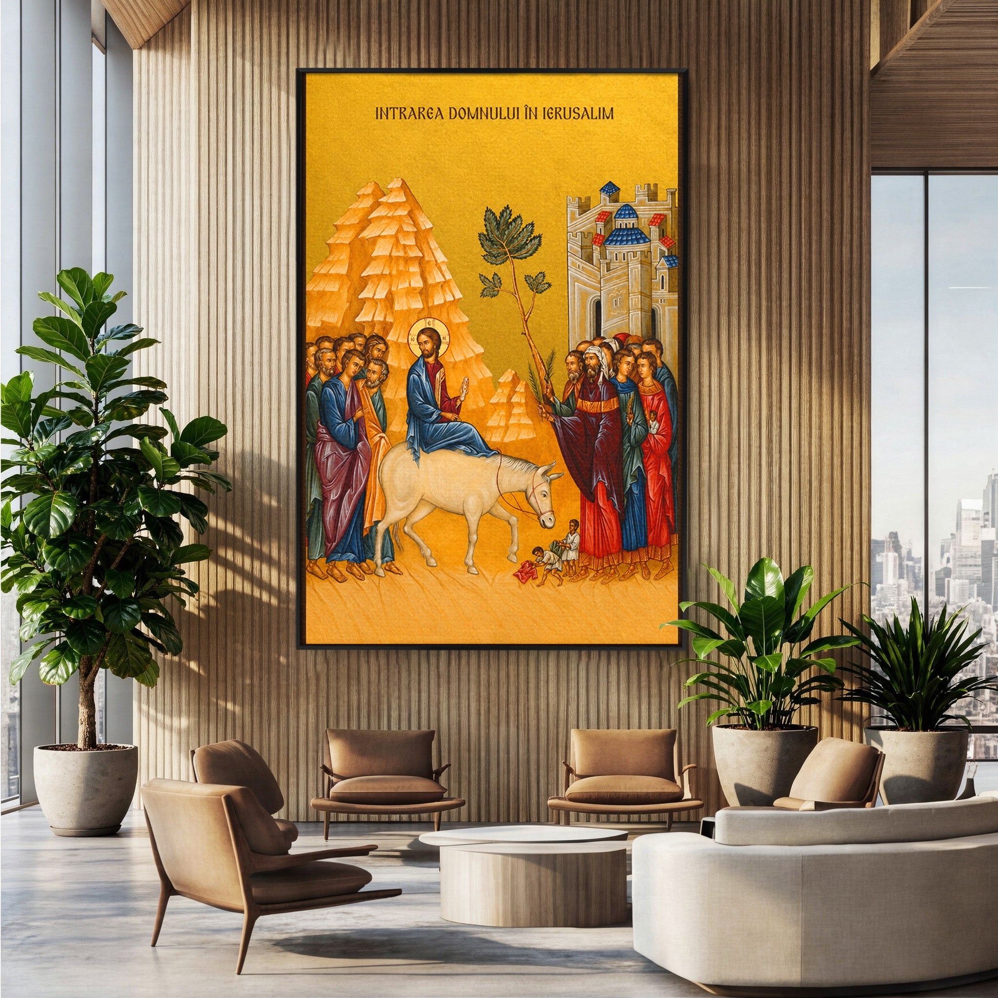 Tablou Canvas Premium LuxCanva® H1118, Intrarea Domnului In Ierusalim, Icoana, Florii, Smerenie, Credinta, Pace, Living, Culori Vibrante