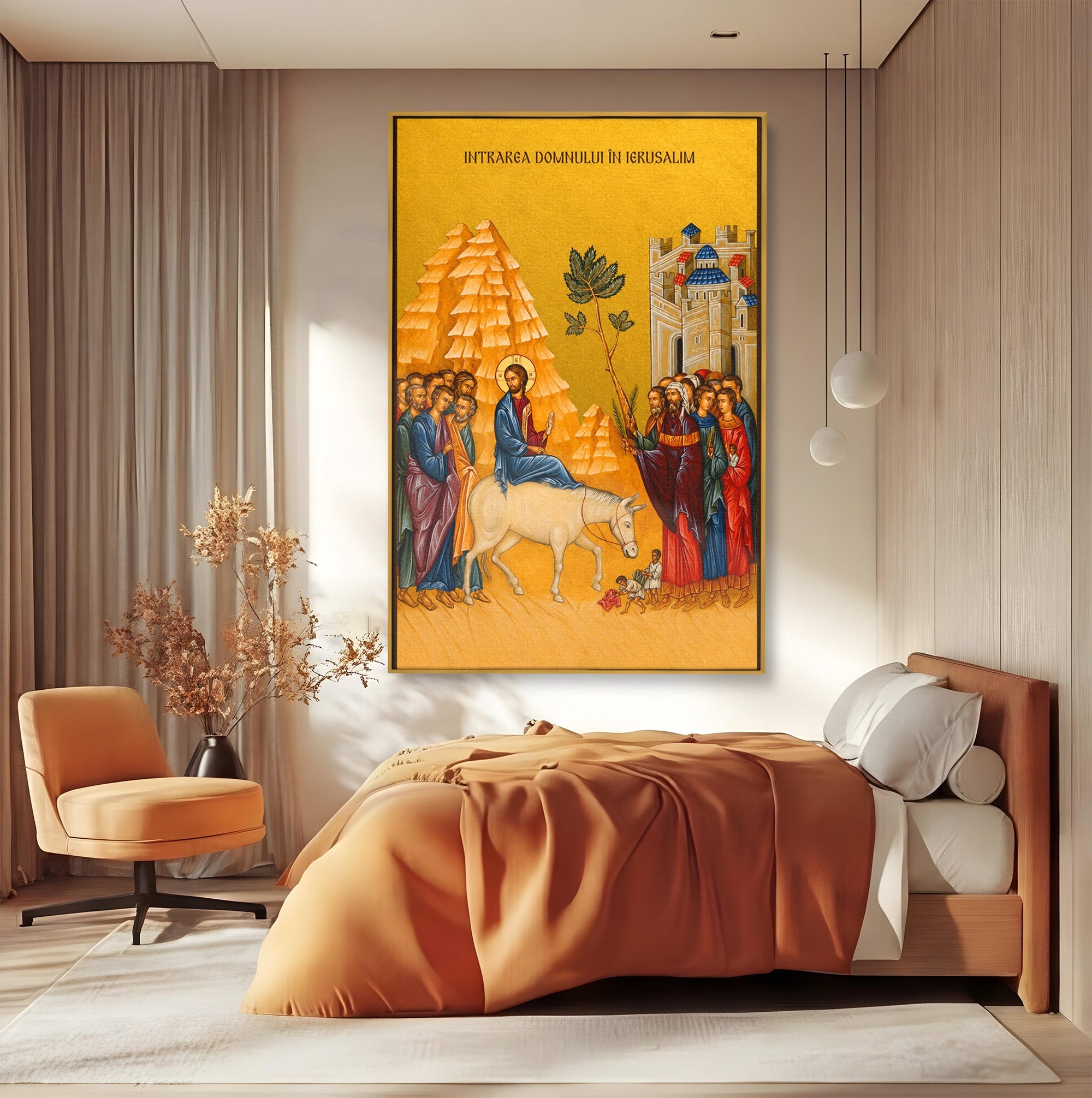 Tablou Canvas Premium LuxCanva® H1118, Intrarea Domnului In Ierusalim, Icoana, Florii, Smerenie, Credinta, Pace, Living, Culori Vibrante