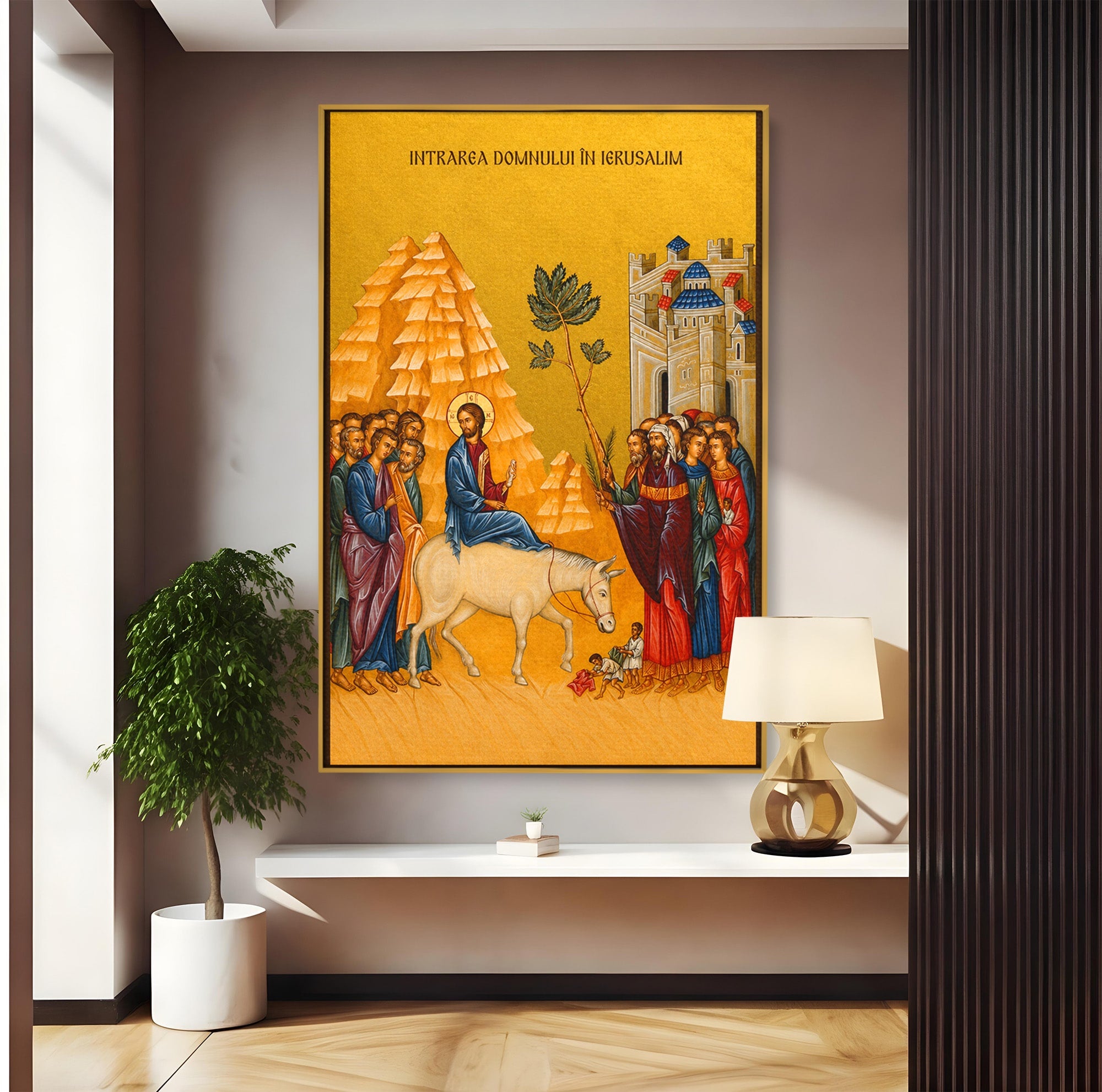 Tablou Canvas Premium LuxCanva® H1118, Intrarea Domnului In Ierusalim, Icoana, Florii, Smerenie, Credinta, Pace, Living, Culori Vibrante