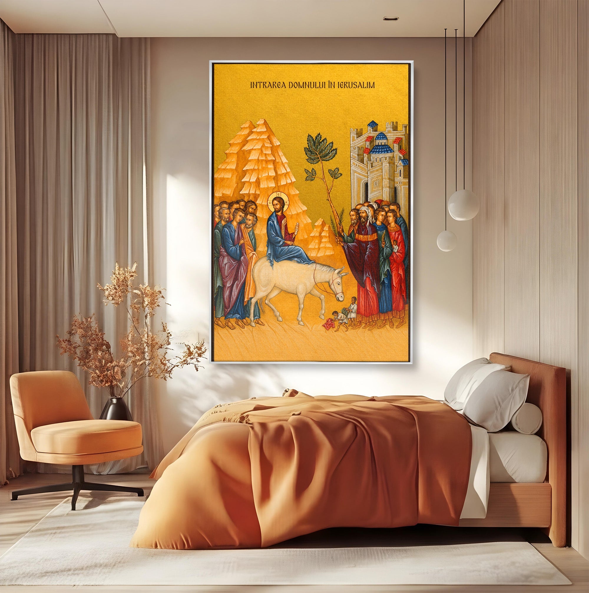 Tablou Canvas Premium LuxCanva® H1118, Intrarea Domnului In Ierusalim, Icoana, Florii, Smerenie, Credinta, Pace, Living, Culori Vibrante