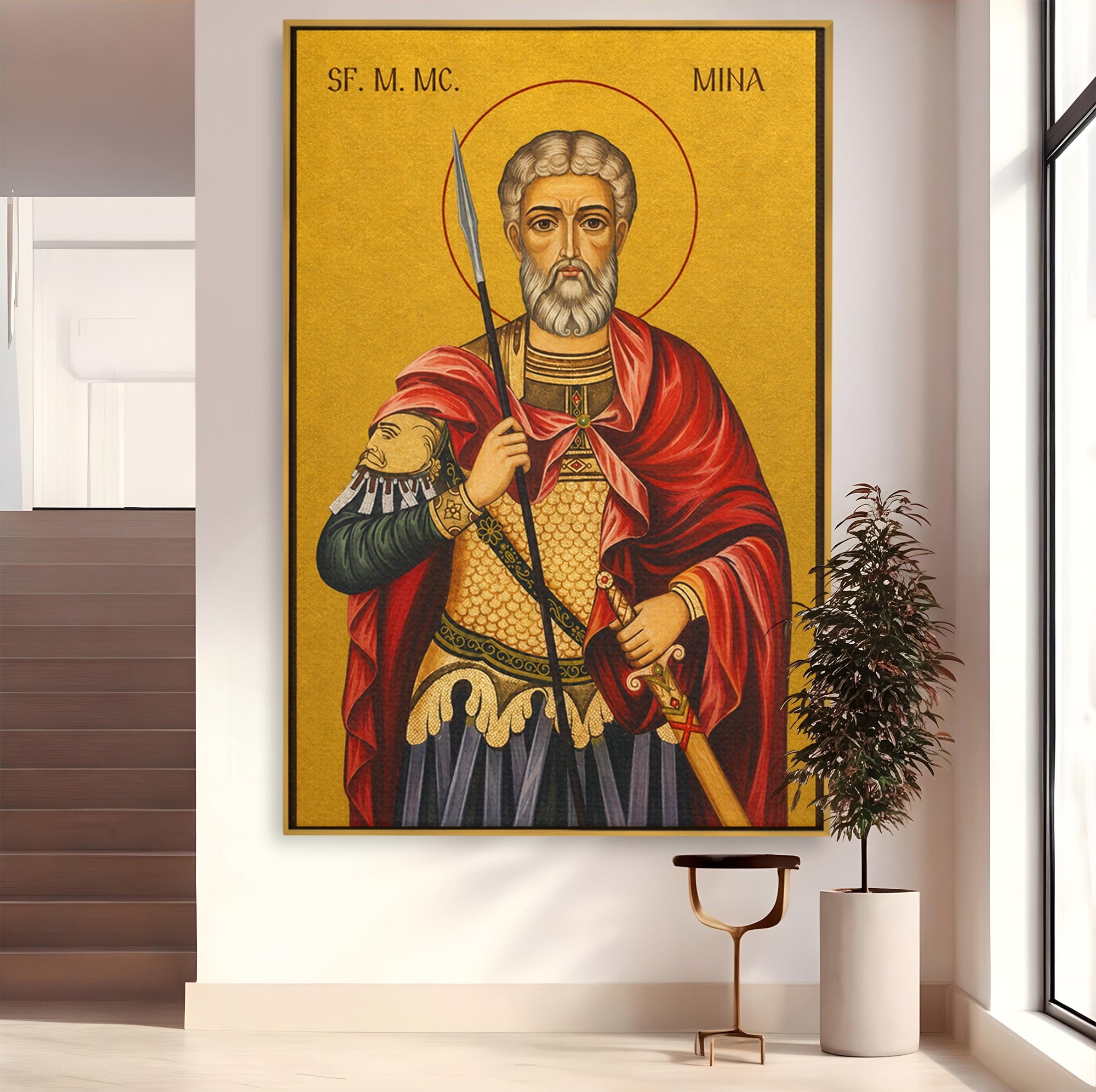Tablou Canvas Premium LuxCanva® H1119, Sfântul Mare Mucenic Mina, Religie, Icoana, Minuni, Speranta, Dormitor, Birou, Culori Vibrante