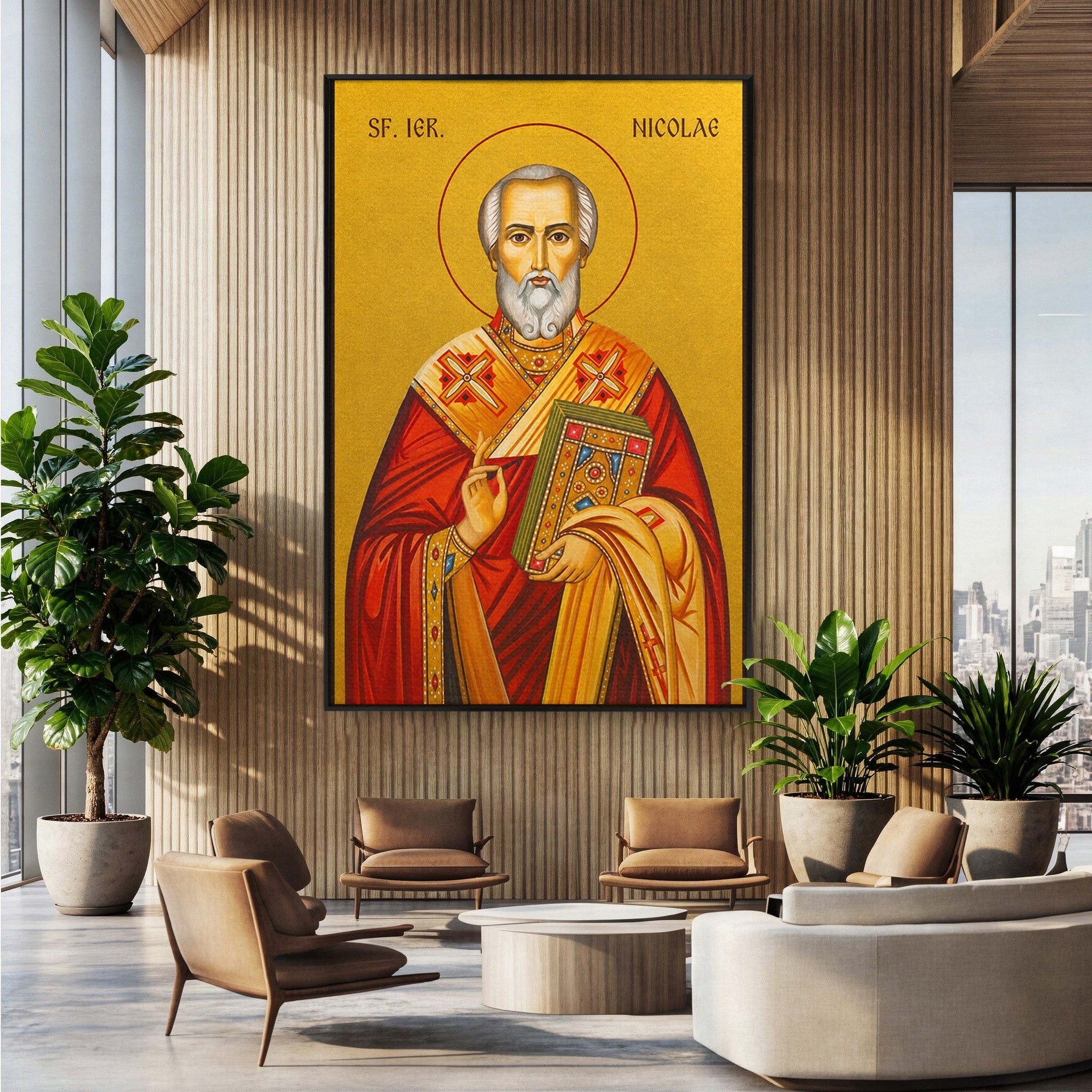 Tablou Canvas Premium LuxCanva® H1120, Sfântul Nicolae – Bunătate, Credință și Ocrotire, Religie, Icoana, Copii, Milostenie, Dormitor, Birou, Culori Vibrante