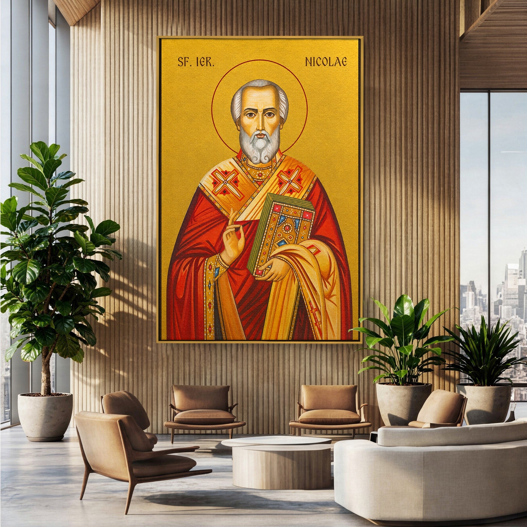 Tablou Canvas Premium LuxCanva® H1120, Sfântul Nicolae – Bunătate, Credință și Ocrotire, Religie, Icoana, Copii, Milostenie, Dormitor, Birou, Culori Vibrante