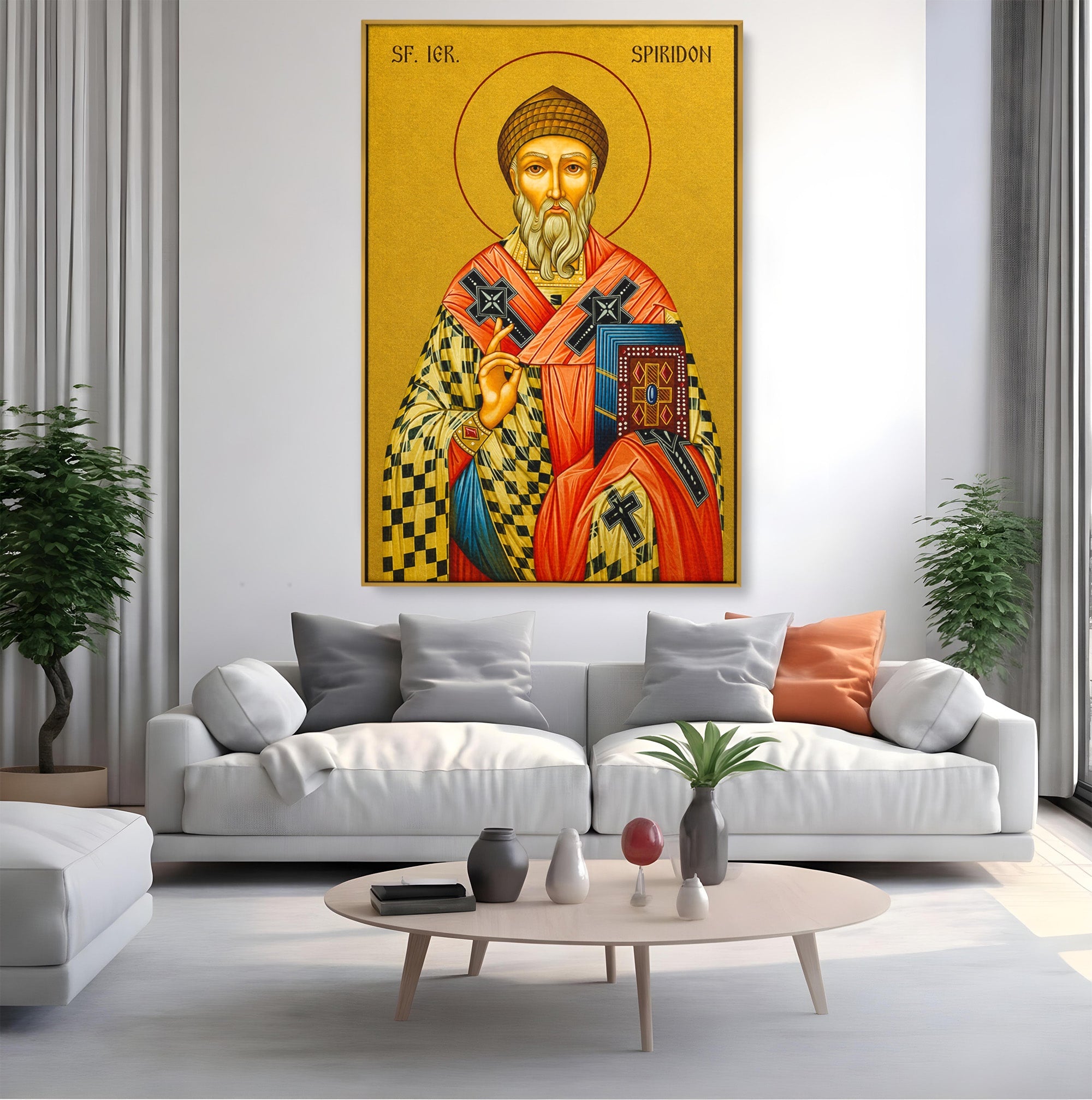 Tablou Canvas Premium LuxCanva® H1121, Sfântul Spiridon – Făcătorul de Minuni, Icoana, Ocrotitor, Sprijin, Credinta, Dormitor, Birou, Culori Vibrante