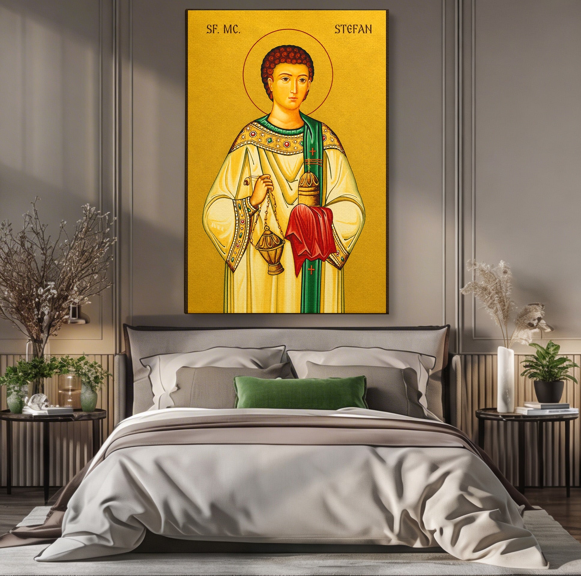 Tablou Canvas Premium LuxCanva® H1122, Sfântul Ștefan – Mărturisitorul lui Hristos, Intaiul, Mucenic, Jertfa, Credinta, Sfintenie, Dormitor, Birou, Culori Vibrante