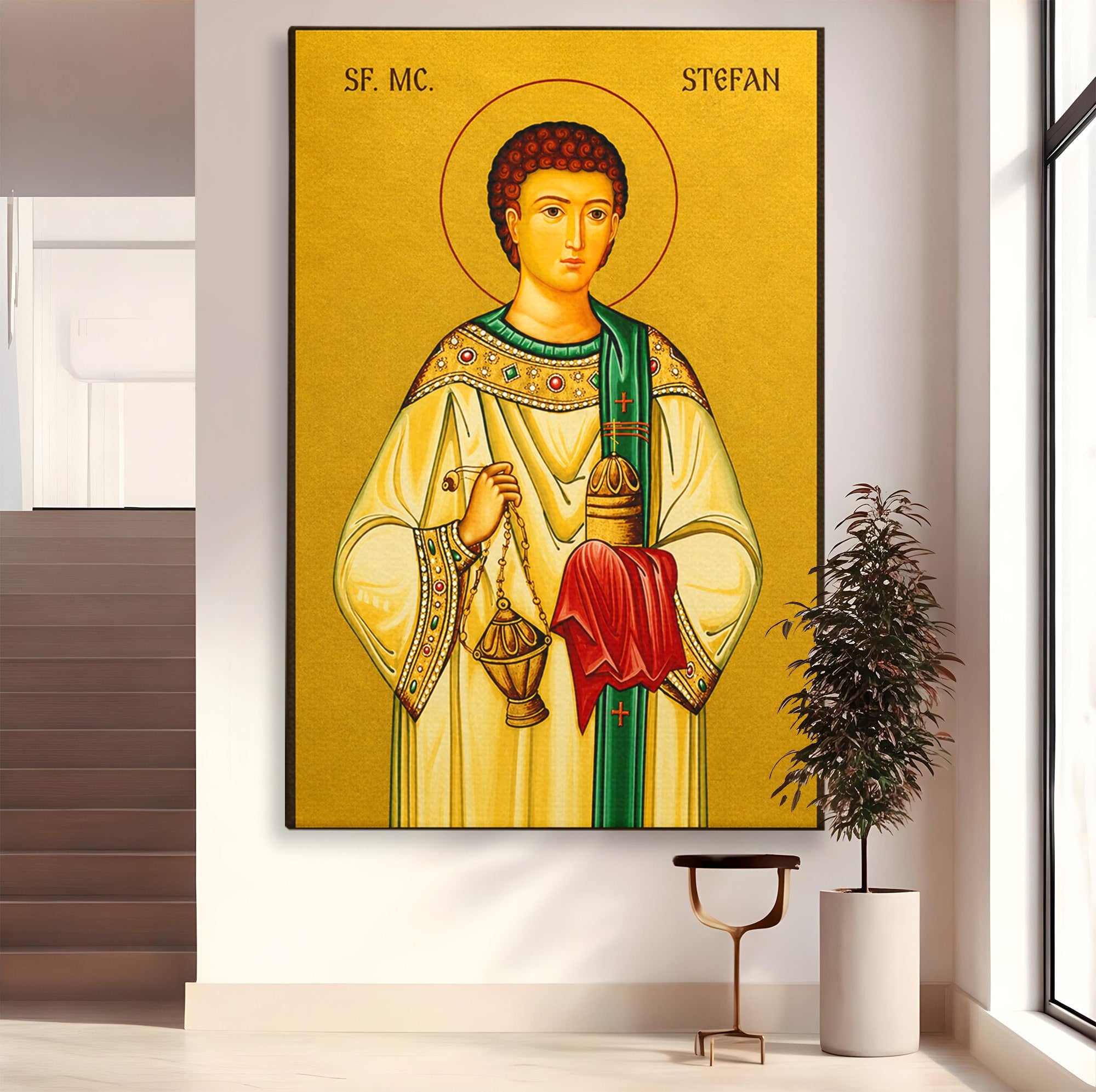 Tablou Canvas Premium LuxCanva® H1122, Sfântul Ștefan – Mărturisitorul lui Hristos, Intaiul, Mucenic, Jertfa, Credinta, Sfintenie, Dormitor, Birou, Culori Vibrante