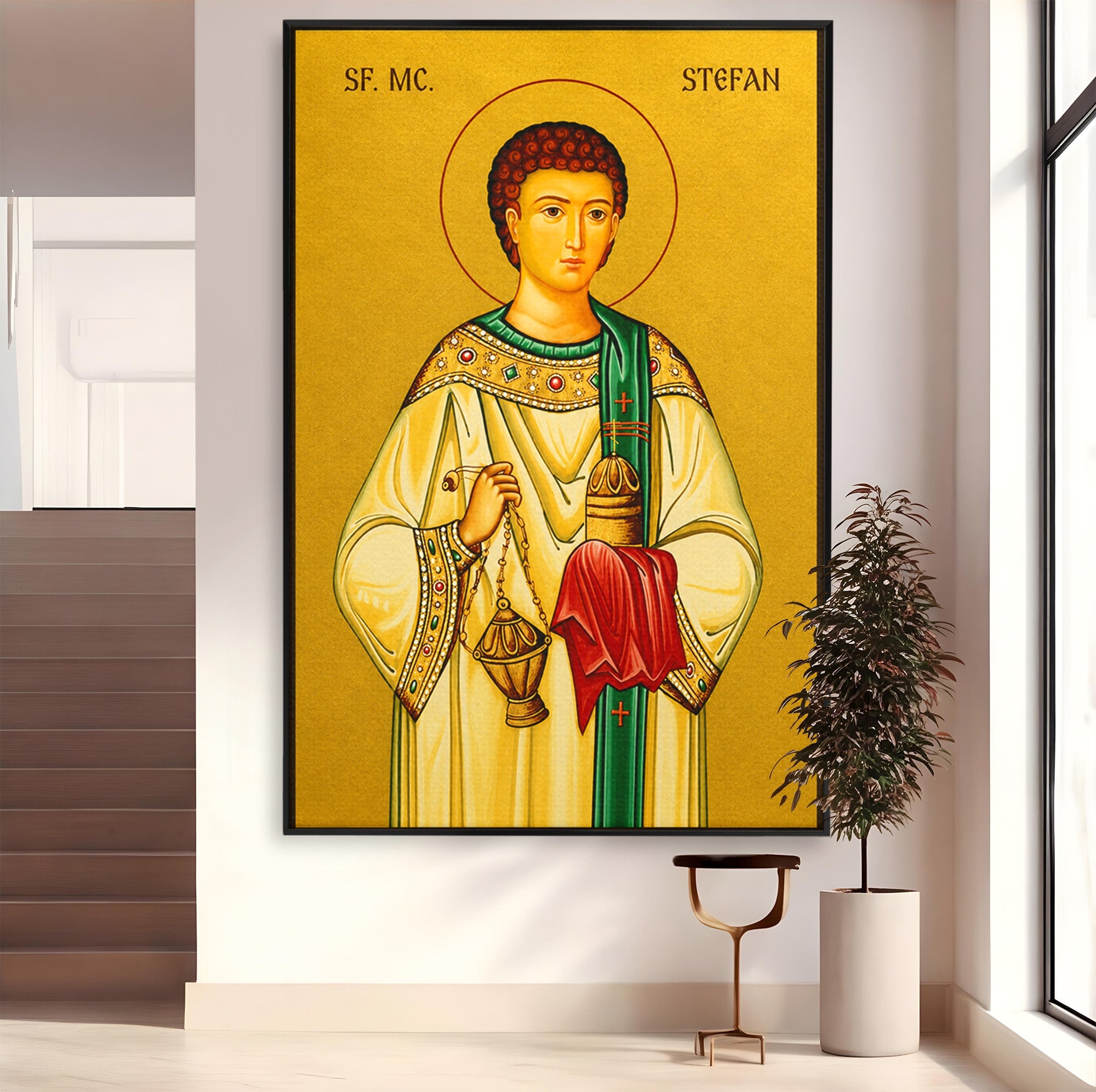 Tablou Canvas Premium LuxCanva® H1122, Sfântul Ștefan – Mărturisitorul lui Hristos, Intaiul, Mucenic, Jertfa, Credinta, Sfintenie, Dormitor, Birou, Culori Vibrante
