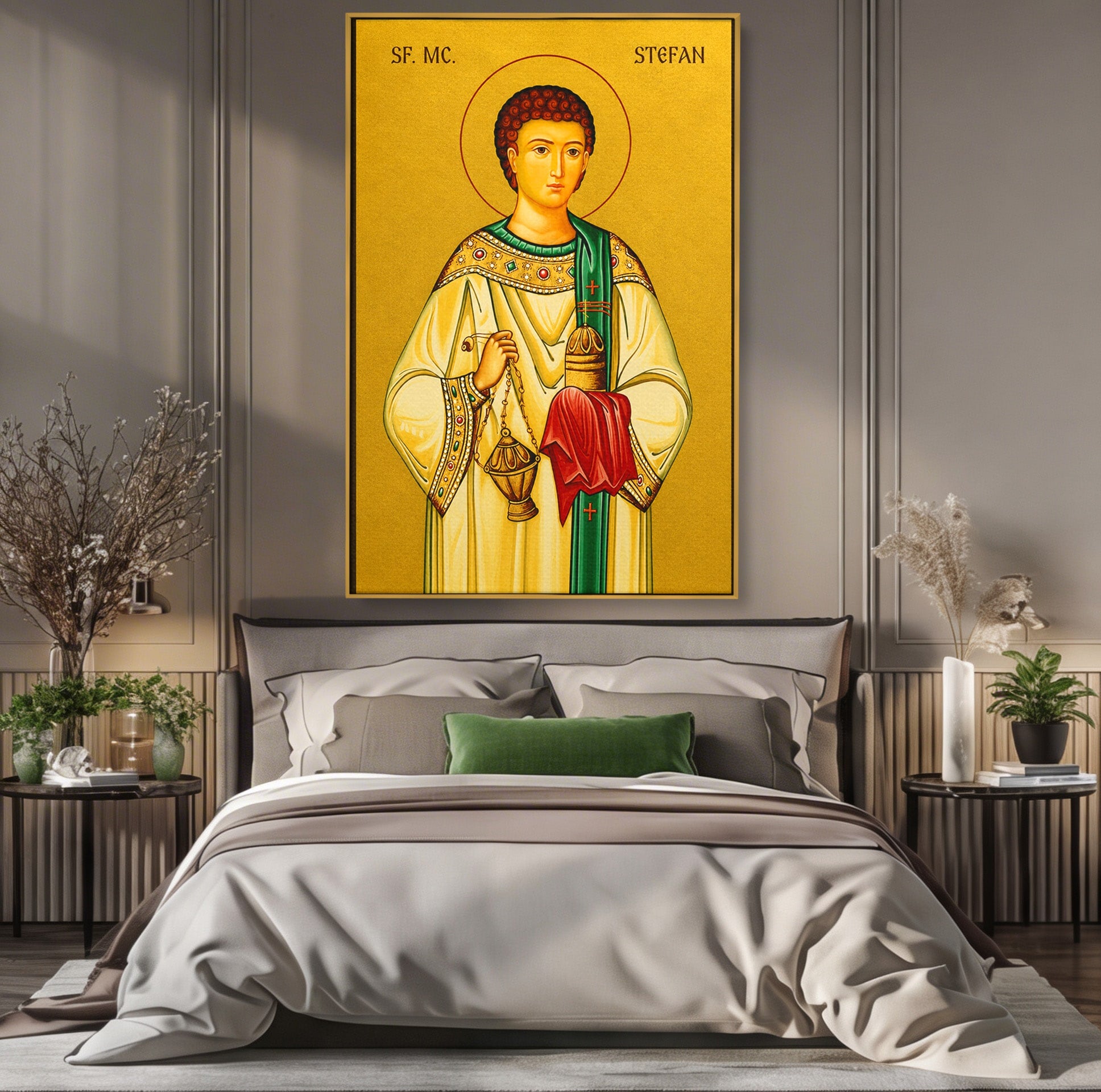 Tablou Canvas Premium LuxCanva® H1122, Sfântul Ștefan – Mărturisitorul lui Hristos, Intaiul, Mucenic, Jertfa, Credinta, Sfintenie, Dormitor, Birou, Culori Vibrante
