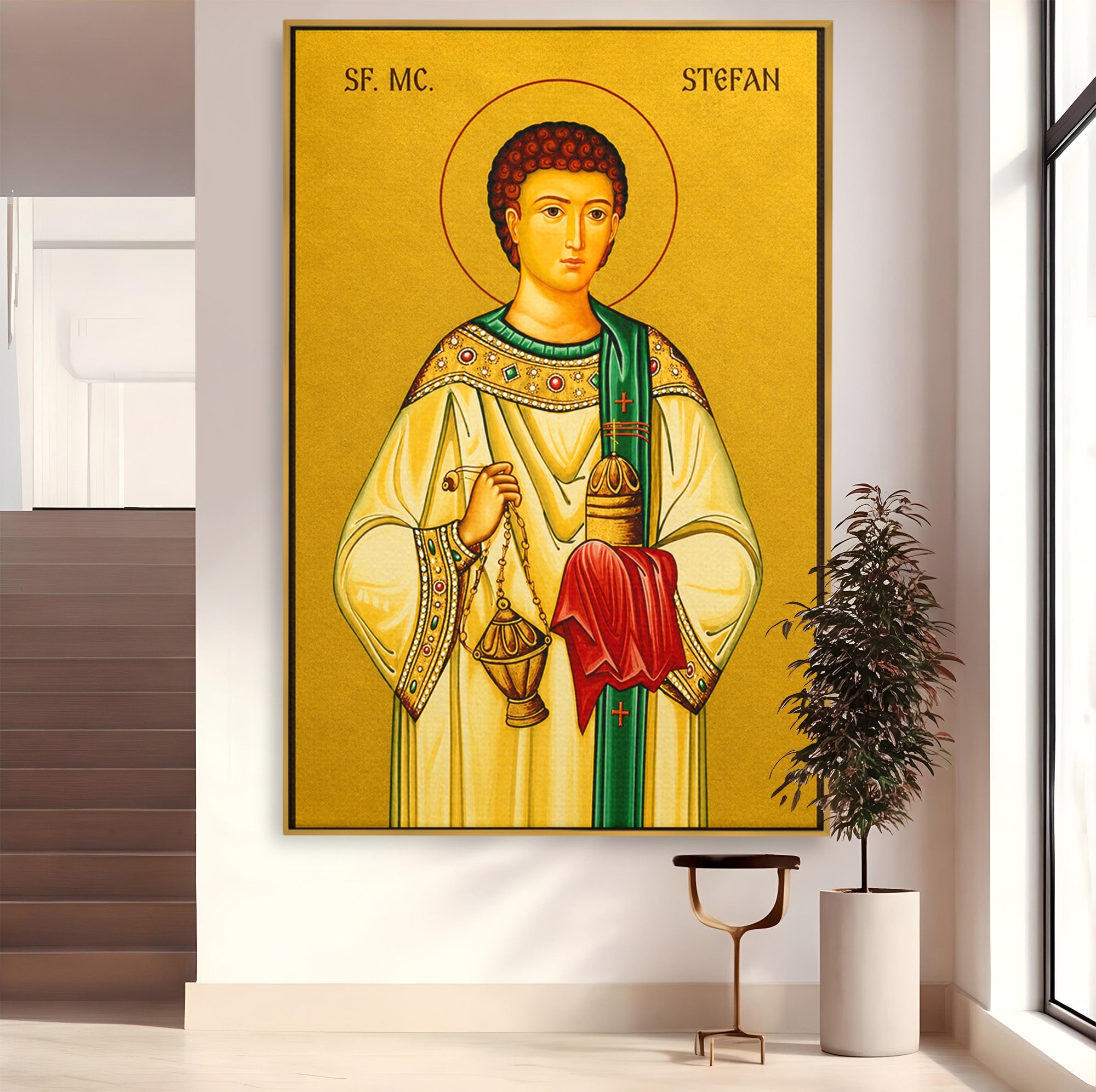 Tablou Canvas Premium LuxCanva® H1122, Sfântul Ștefan – Mărturisitorul lui Hristos, Intaiul, Mucenic, Jertfa, Credinta, Sfintenie, Dormitor, Birou, Culori Vibrante