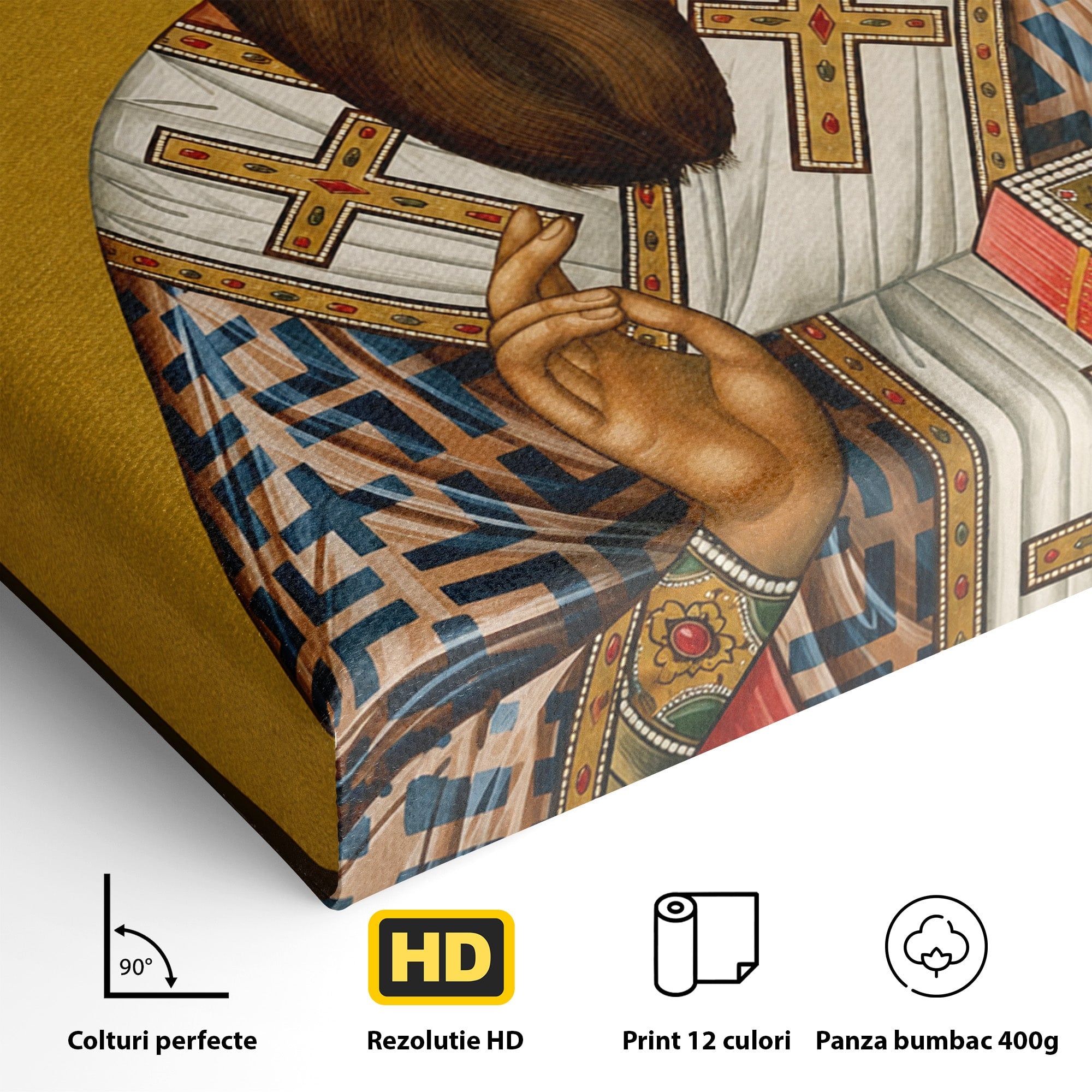 Tablou Canvas Premium LuxCanva® H1123, Sfântul Vasile cel Mare – Părinte al Credinței, Icoana, Ortodox, Spiritualitate, Har, Dormitor, Birou, Culori Vibrante