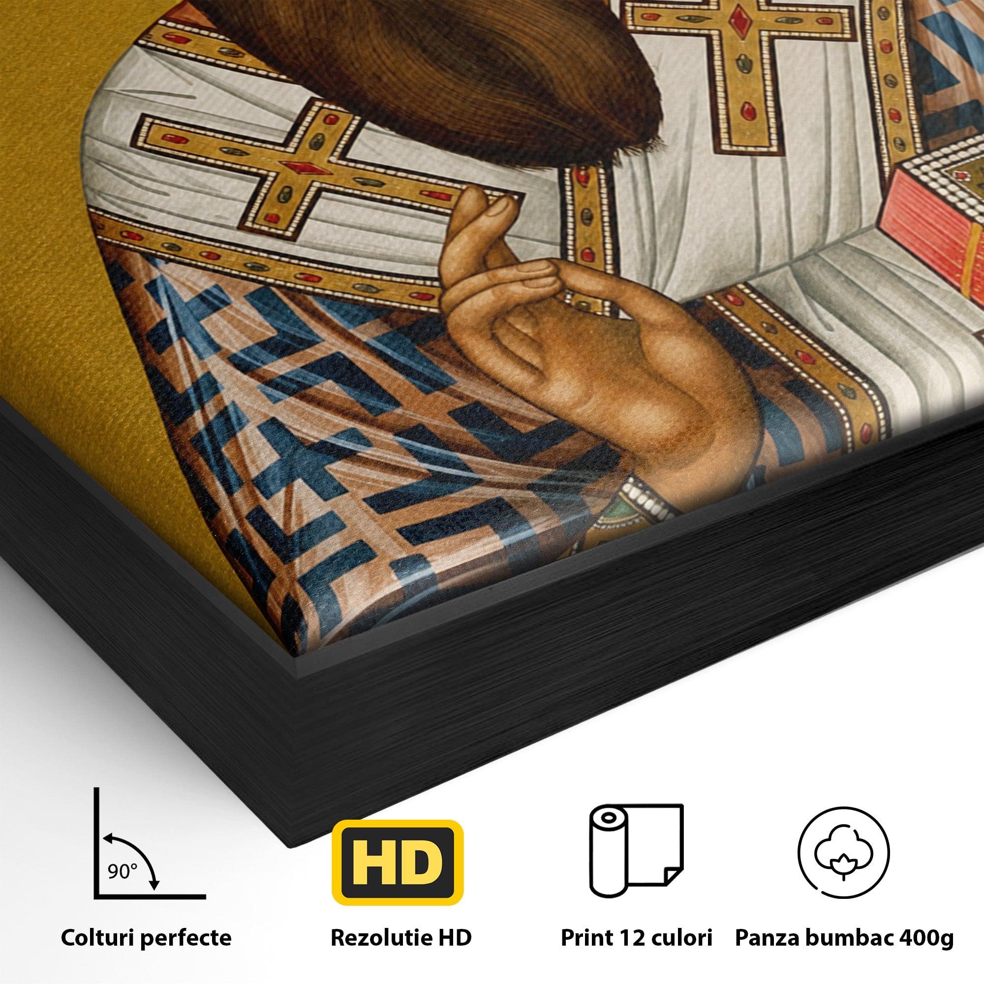 Tablou Canvas Premium LuxCanva® H1123, Sfântul Vasile cel Mare – Părinte al Credinței, Icoana, Ortodox, Spiritualitate, Har, Dormitor, Birou, Culori Vibrante