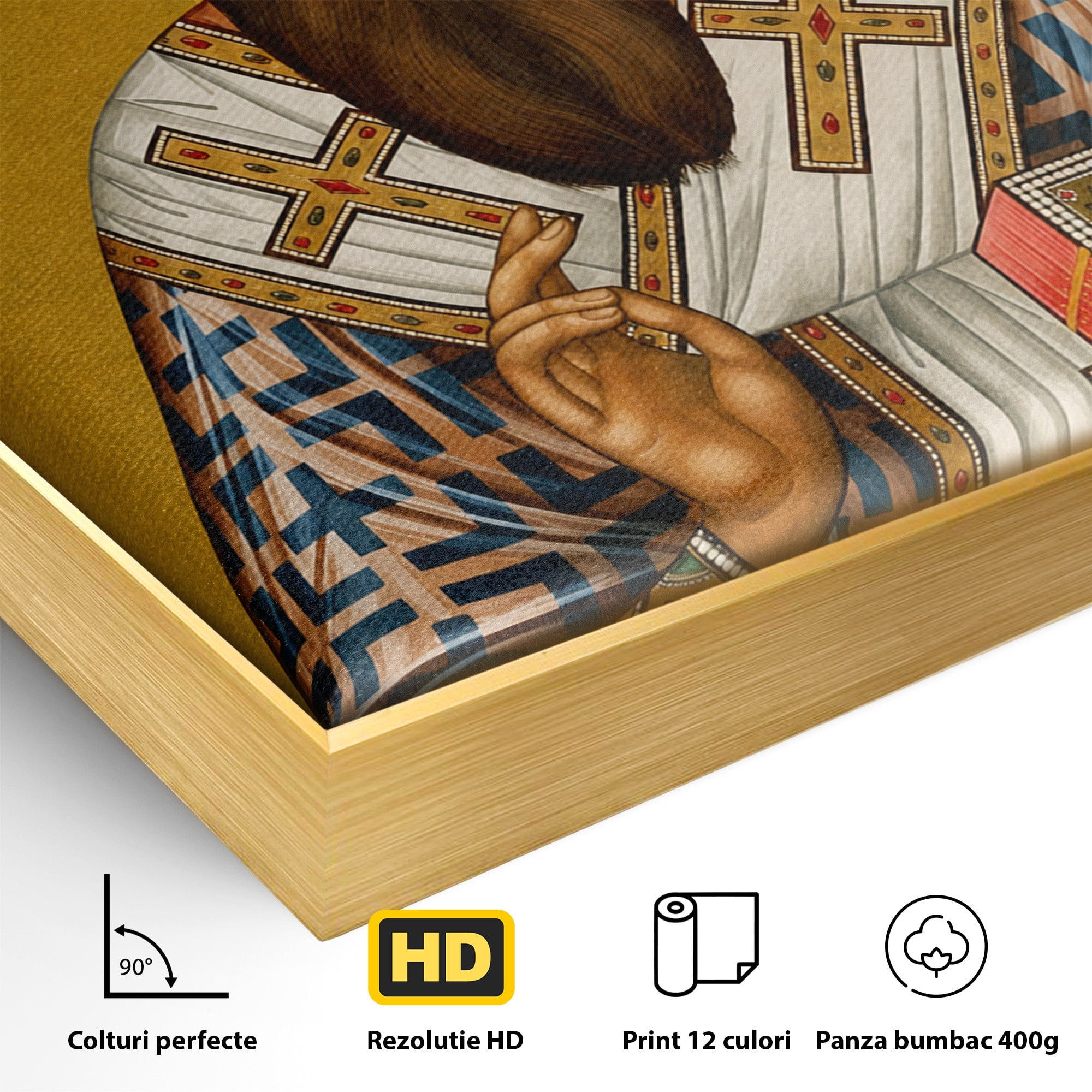 Tablou Canvas Premium LuxCanva® H1123, Sfântul Vasile cel Mare – Părinte al Credinței, Icoana, Ortodox, Spiritualitate, Har, Dormitor, Birou, Culori Vibrante