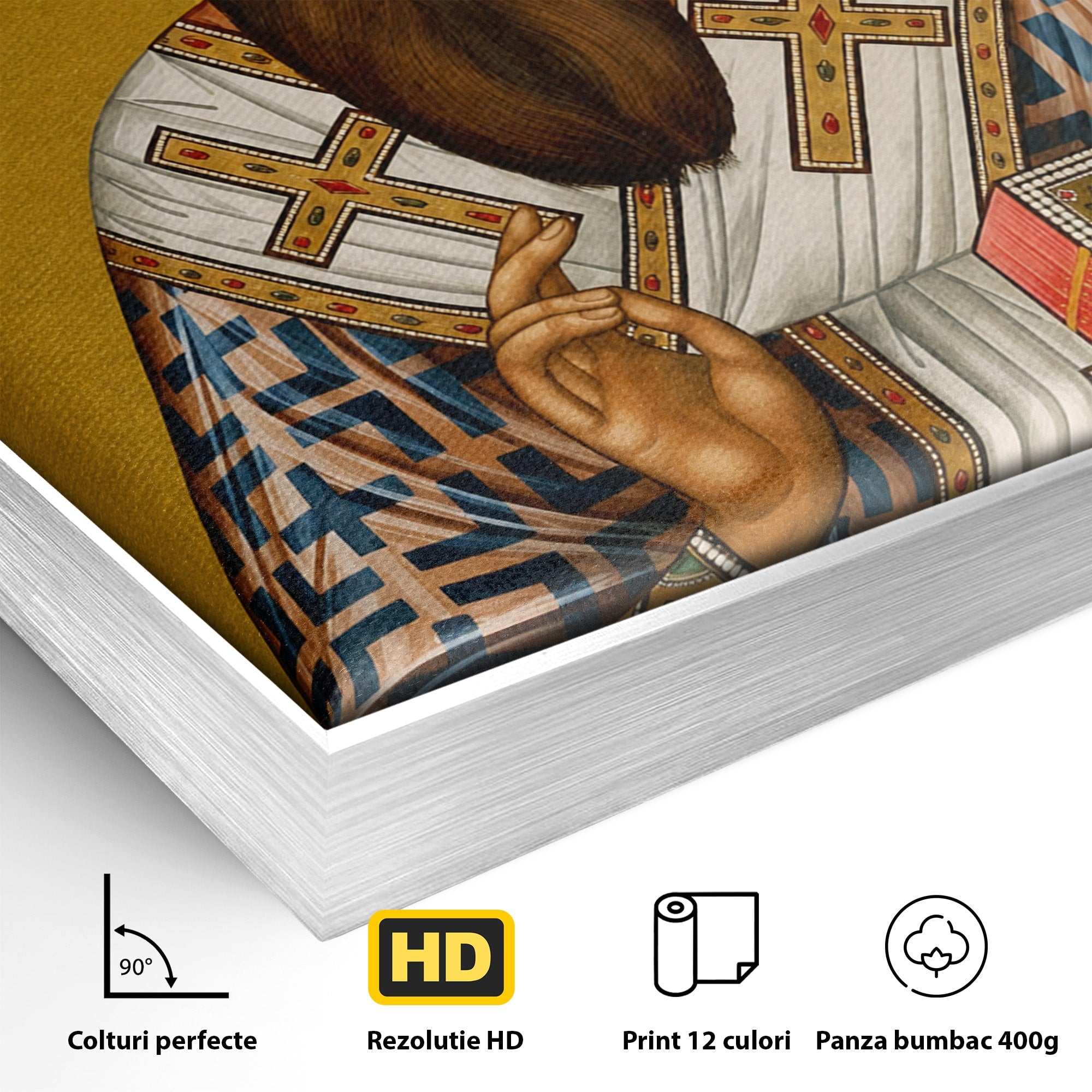 Tablou Canvas Premium LuxCanva® H1123, Sfântul Vasile cel Mare – Părinte al Credinței, Icoana, Ortodox, Spiritualitate, Har, Dormitor, Birou, Culori Vibrante