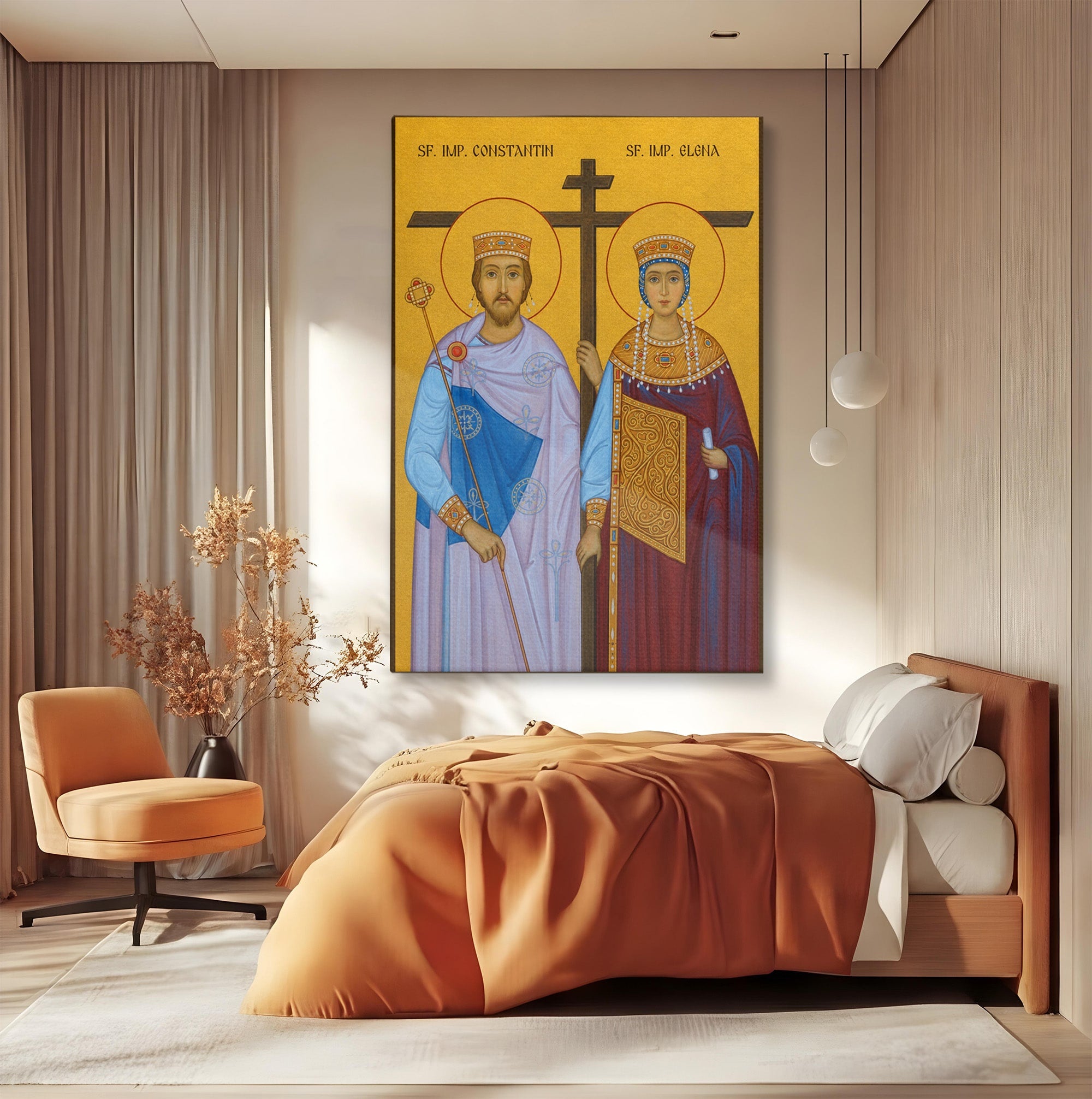 Tablou Canvas Premium LuxCanva® H1124, Sfintii Imparati Constantin Si Elena, Icoana, Religie, Credinta, Dormitor, Hol, Culori Vibrante