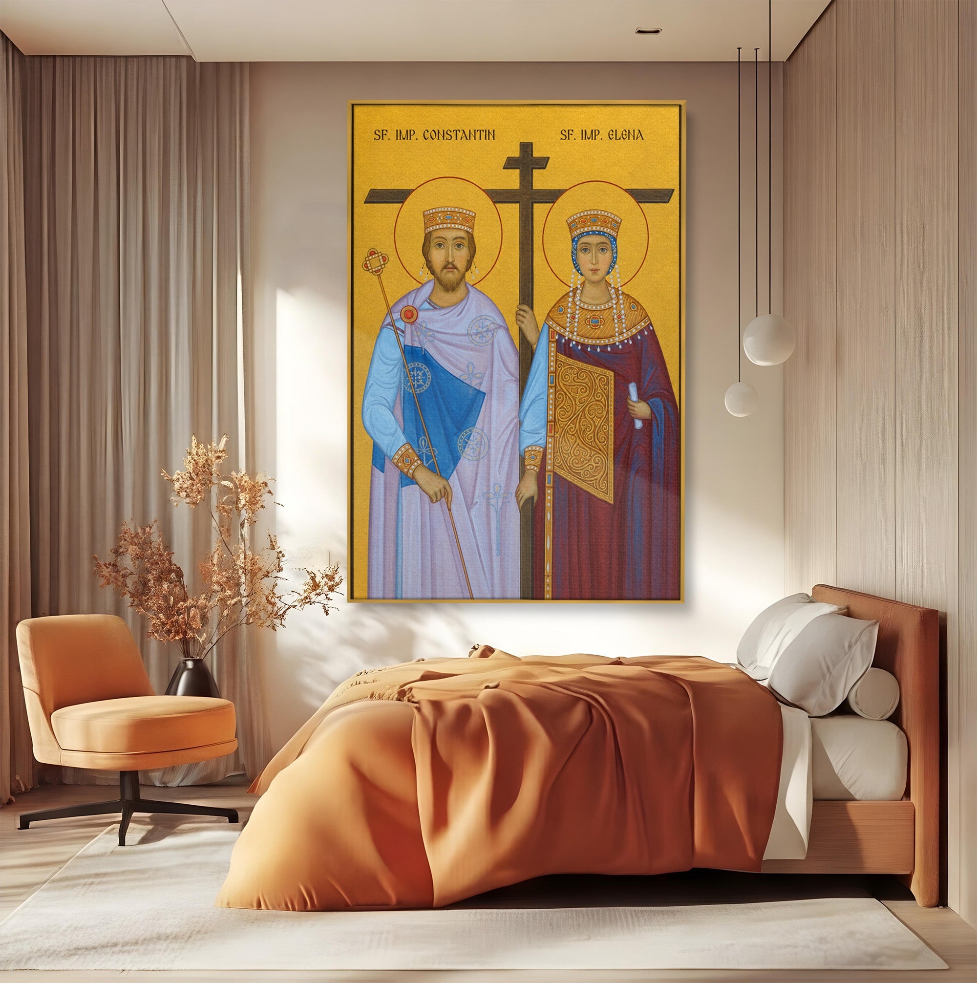 Tablou Canvas Premium LuxCanva® H1124, Sfintii Imparati Constantin Si Elena, Icoana, Religie, Credinta, Dormitor, Hol, Culori Vibrante
