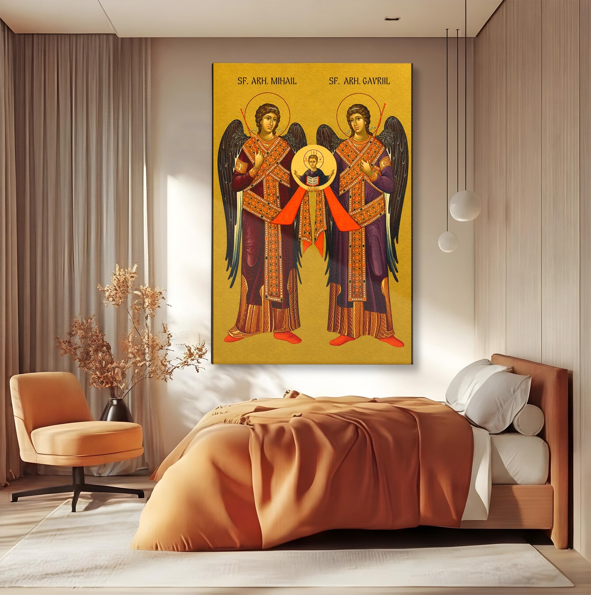 Tablou Canvas Premium LuxCanva® H1125, Arhanghelii Mihail Si Gavriil, Rugaciune, Ortodoxie, Religios, Icoana, Spiritualitate, Dormitor, Hol, Culori Vibrante