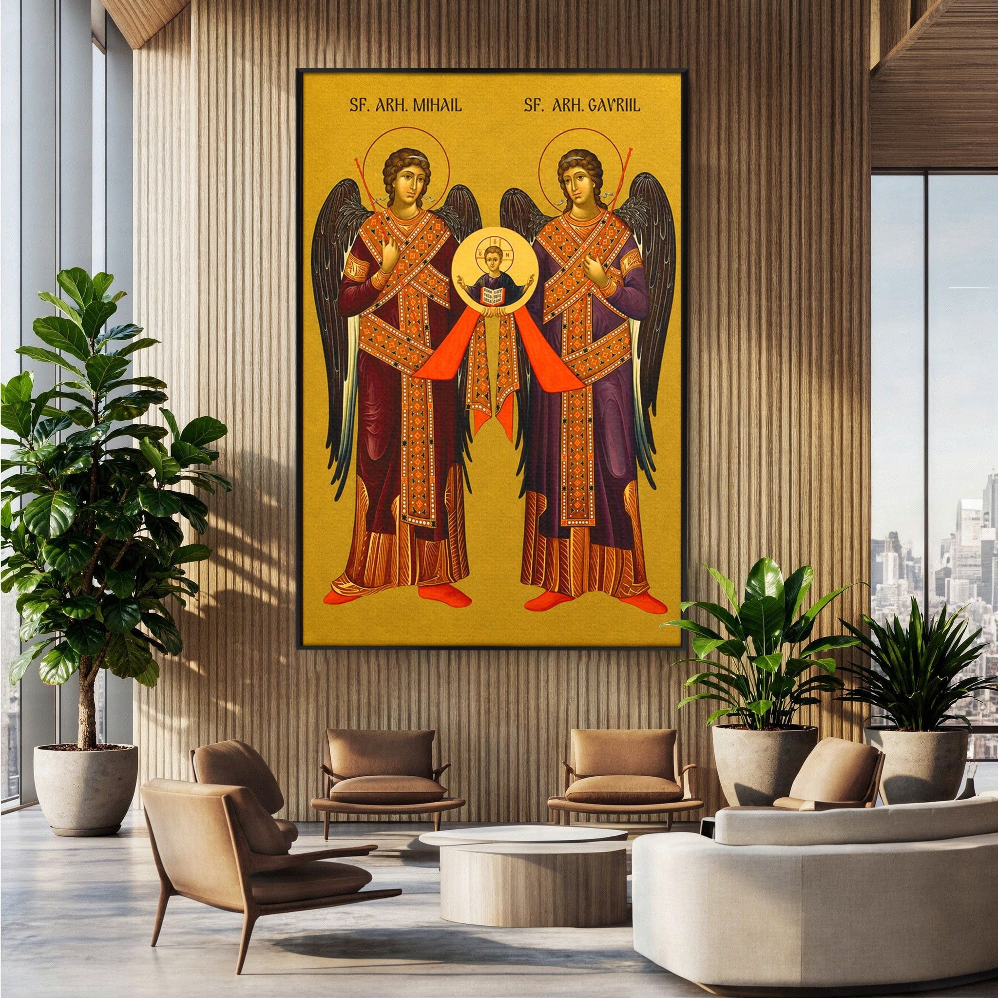 Tablou Canvas Premium LuxCanva® H1125, Arhanghelii Mihail Si Gavriil, Rugaciune, Ortodoxie, Religios, Icoana, Spiritualitate, Dormitor, Hol, Culori Vibrante