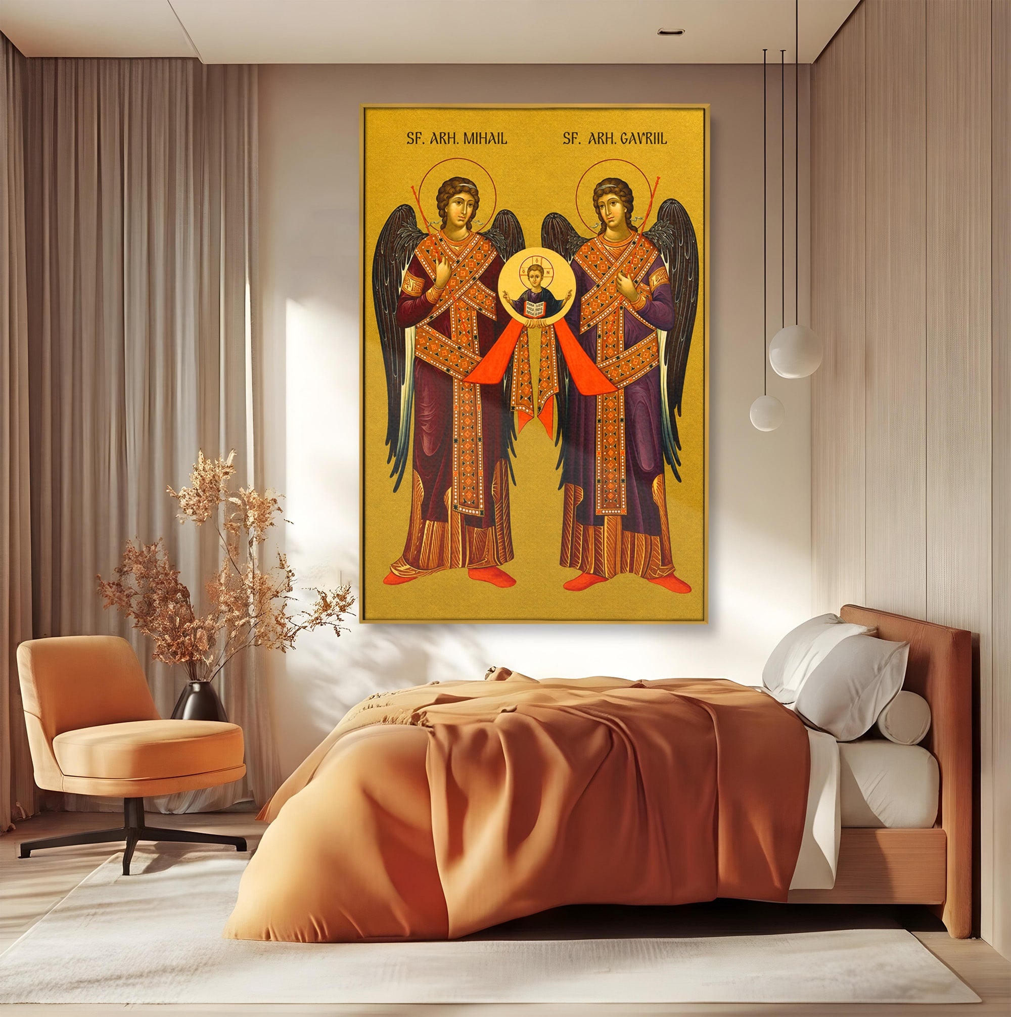 Tablou Canvas Premium LuxCanva® H1125, Arhanghelii Mihail Si Gavriil, Rugaciune, Ortodoxie, Religios, Icoana, Spiritualitate, Dormitor, Hol, Culori Vibrante