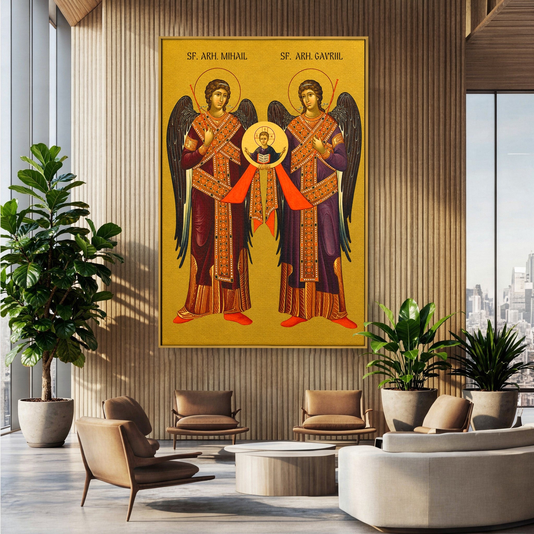Tablou Canvas Premium LuxCanva® H1125, Arhanghelii Mihail Si Gavriil, Rugaciune, Ortodoxie, Religios, Icoana, Spiritualitate, Dormitor, Hol, Culori Vibrante