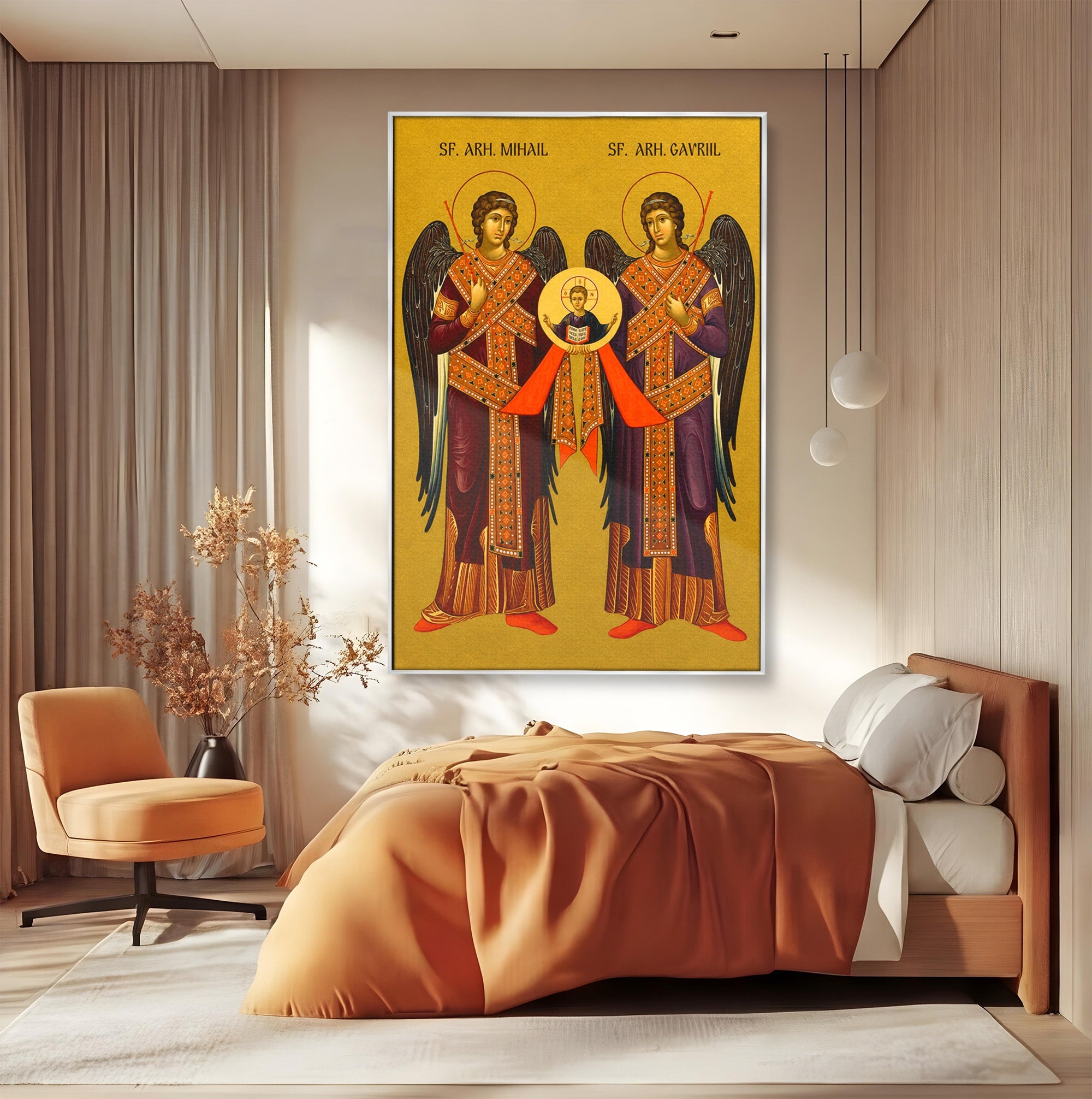 Tablou Canvas Premium LuxCanva® H1125, Arhanghelii Mihail Si Gavriil, Rugaciune, Ortodoxie, Religios, Icoana, Spiritualitate, Dormitor, Hol, Culori Vibrante