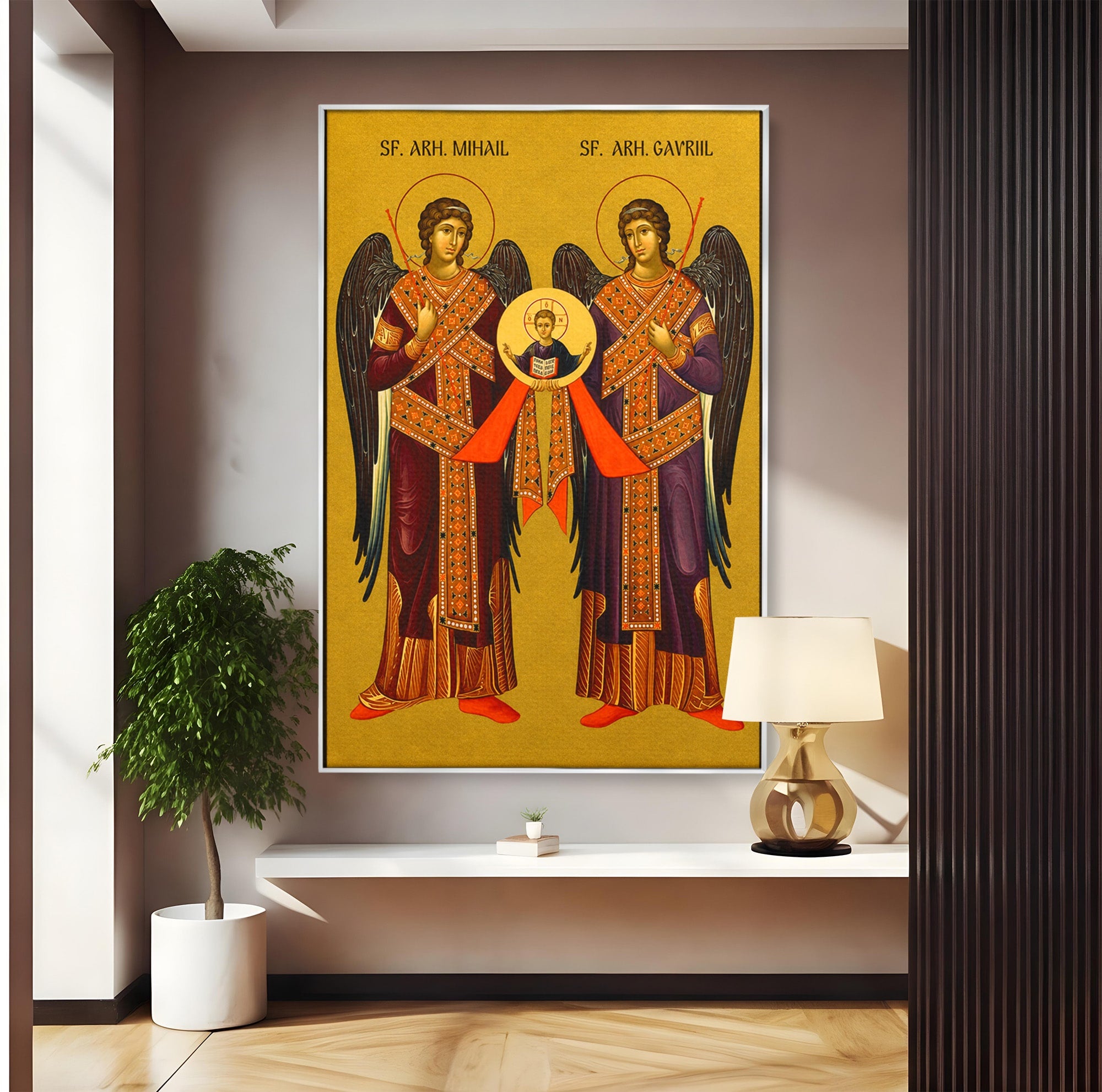 Tablou Canvas Premium LuxCanva® H1125, Arhanghelii Mihail Si Gavriil, Rugaciune, Ortodoxie, Religios, Icoana, Spiritualitate, Dormitor, Hol, Culori Vibrante