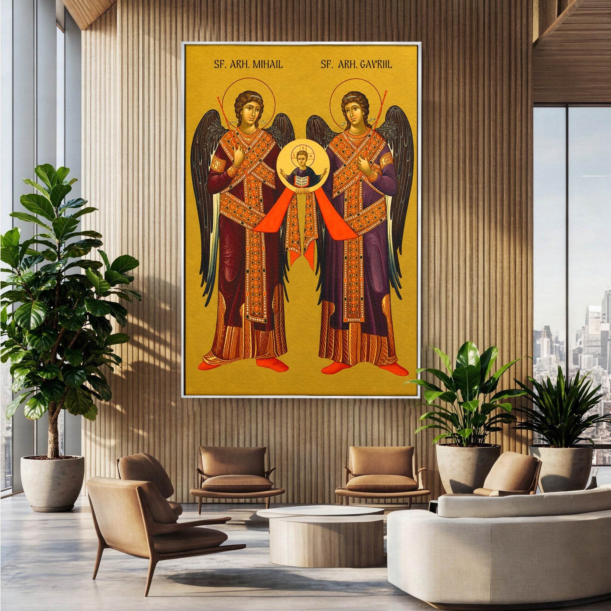 Tablou Canvas Premium LuxCanva® H1125, Arhanghelii Mihail Si Gavriil, Rugaciune, Ortodoxie, Religios, Icoana, Spiritualitate, Dormitor, Hol, Culori Vibrante