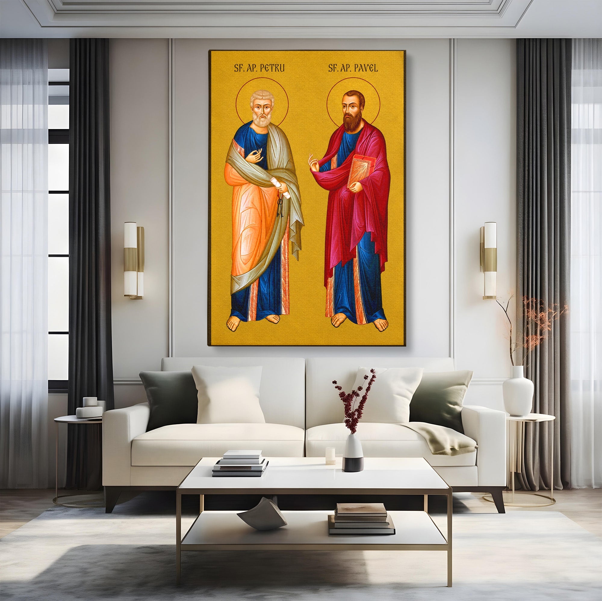 Tablou Canvas Premium LuxCanva® H1126, Sfintii Apostoli Petru Si Pavel, Icoana, Marturisire, Propovăduire, Dormitor, Birou, Culori Vibrante