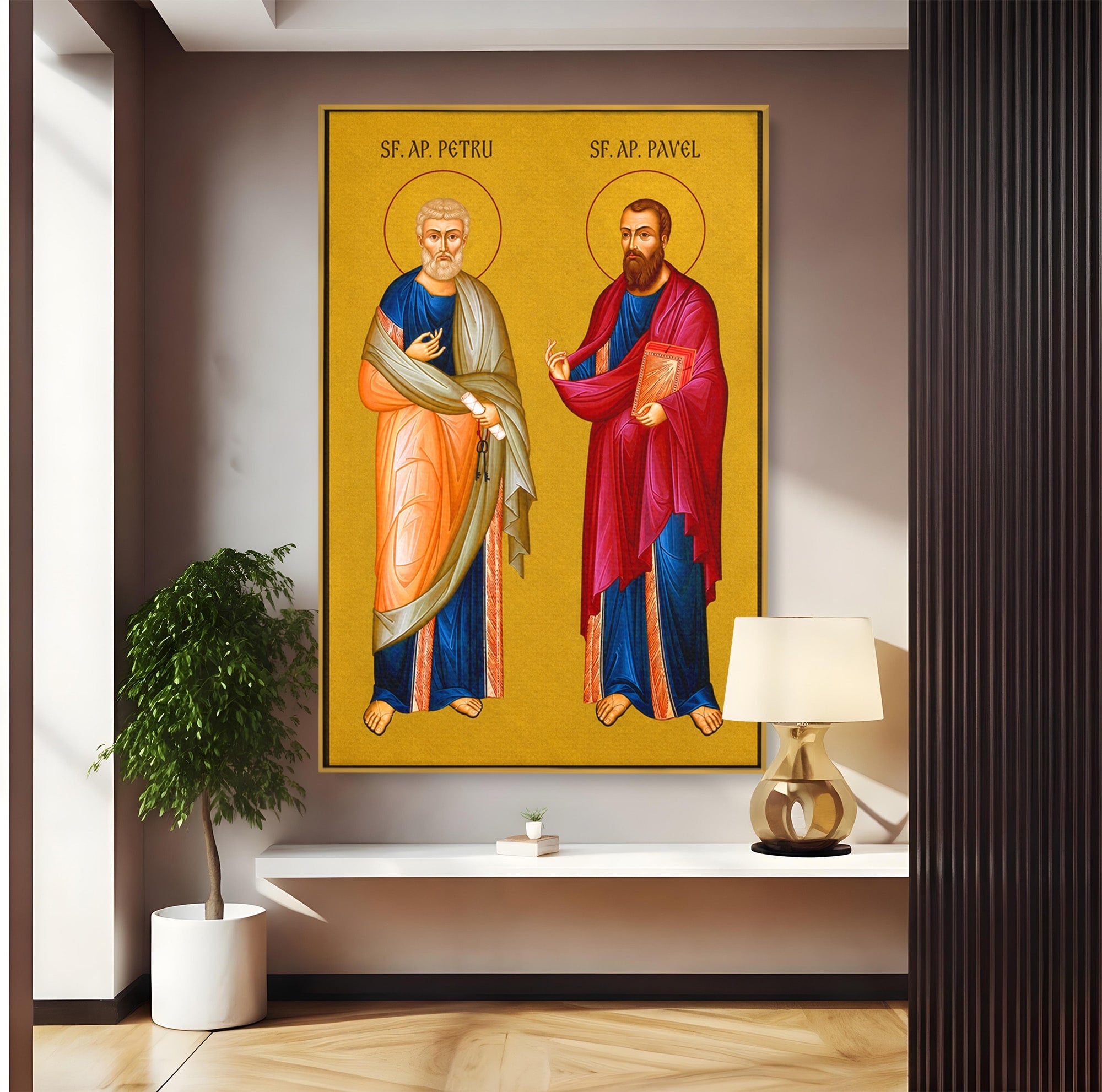 Tablou Canvas Premium LuxCanva® H1126, Sfintii Apostoli Petru Si Pavel, Icoana, Marturisire, Propovăduire, Dormitor, Birou, Culori Vibrante