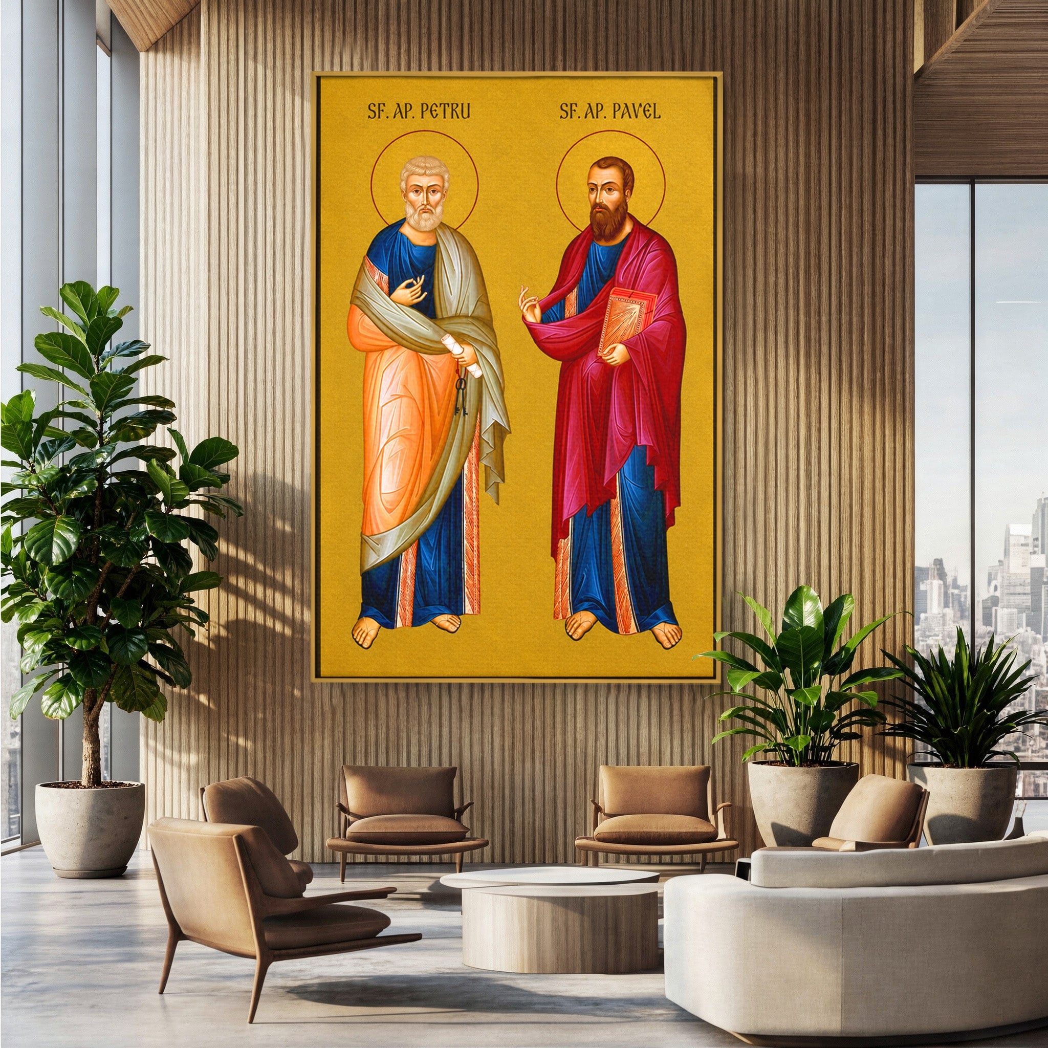 Tablou Canvas Premium LuxCanva® H1126, Sfintii Apostoli Petru Si Pavel, Icoana, Marturisire, Propovăduire, Dormitor, Birou, Culori Vibrante